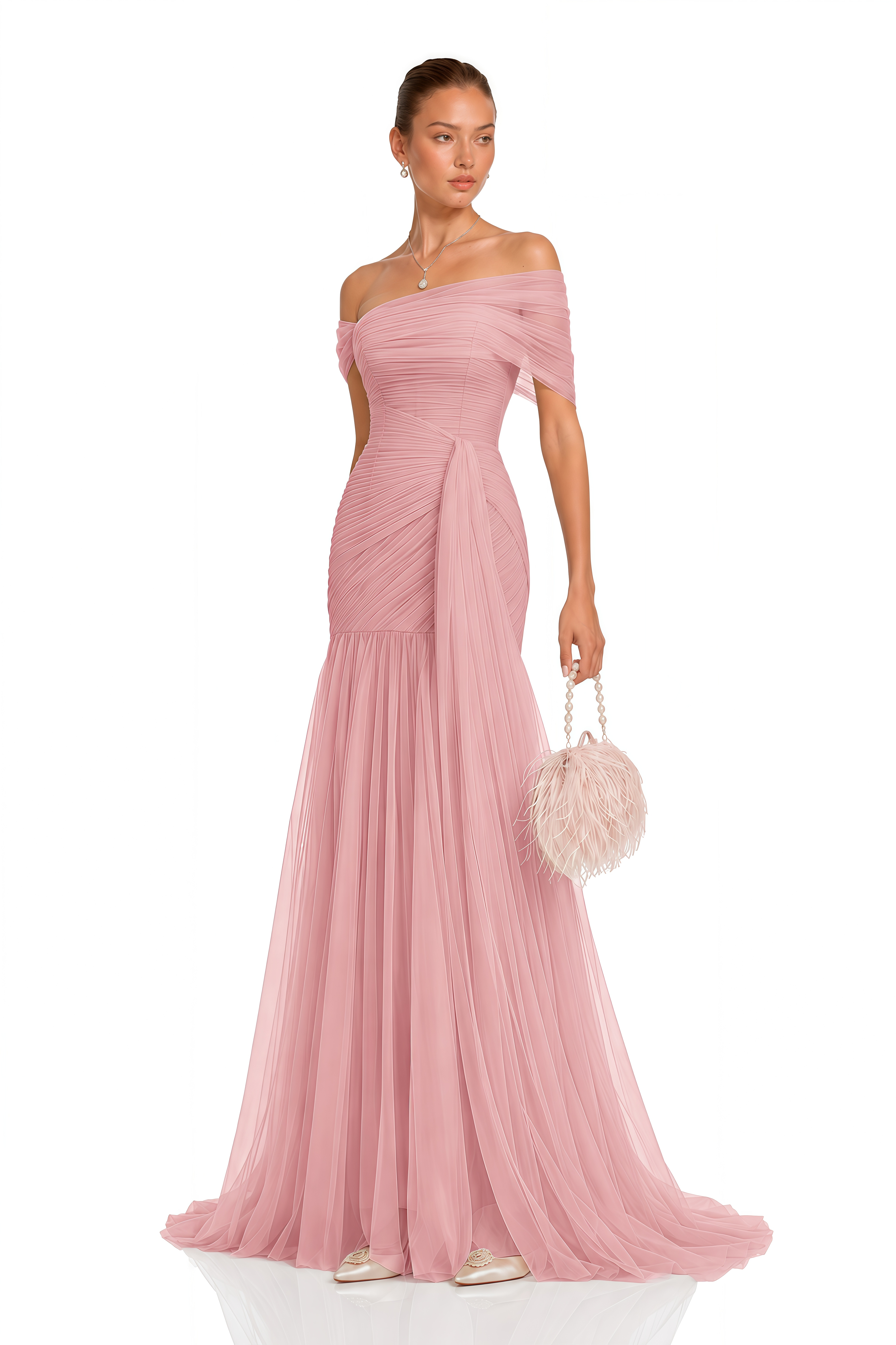 Antonia Pink Semi-Sheer Pleated Maxi Dress