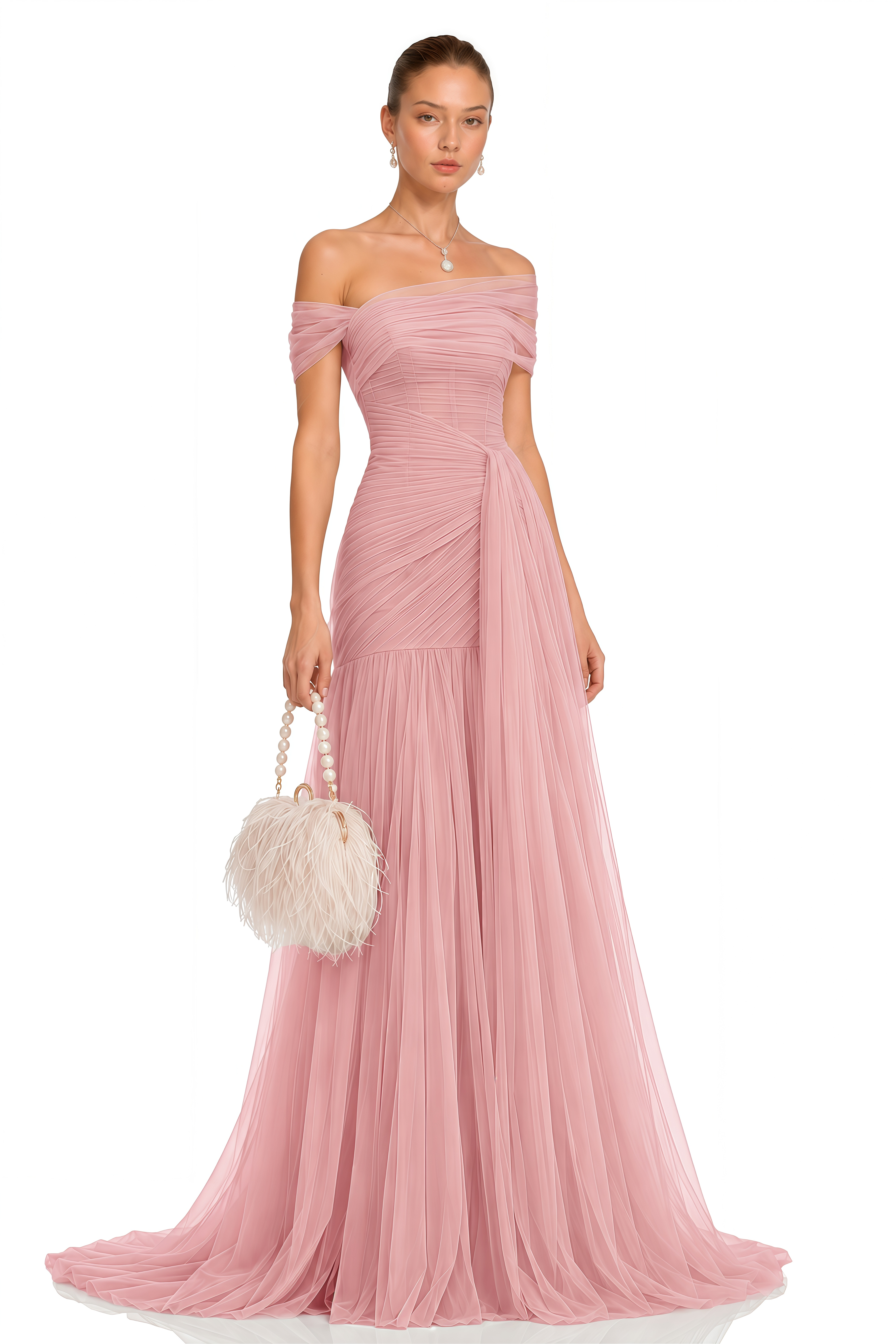Antonia Pink Semi-Sheer Pleated Maxi Dress