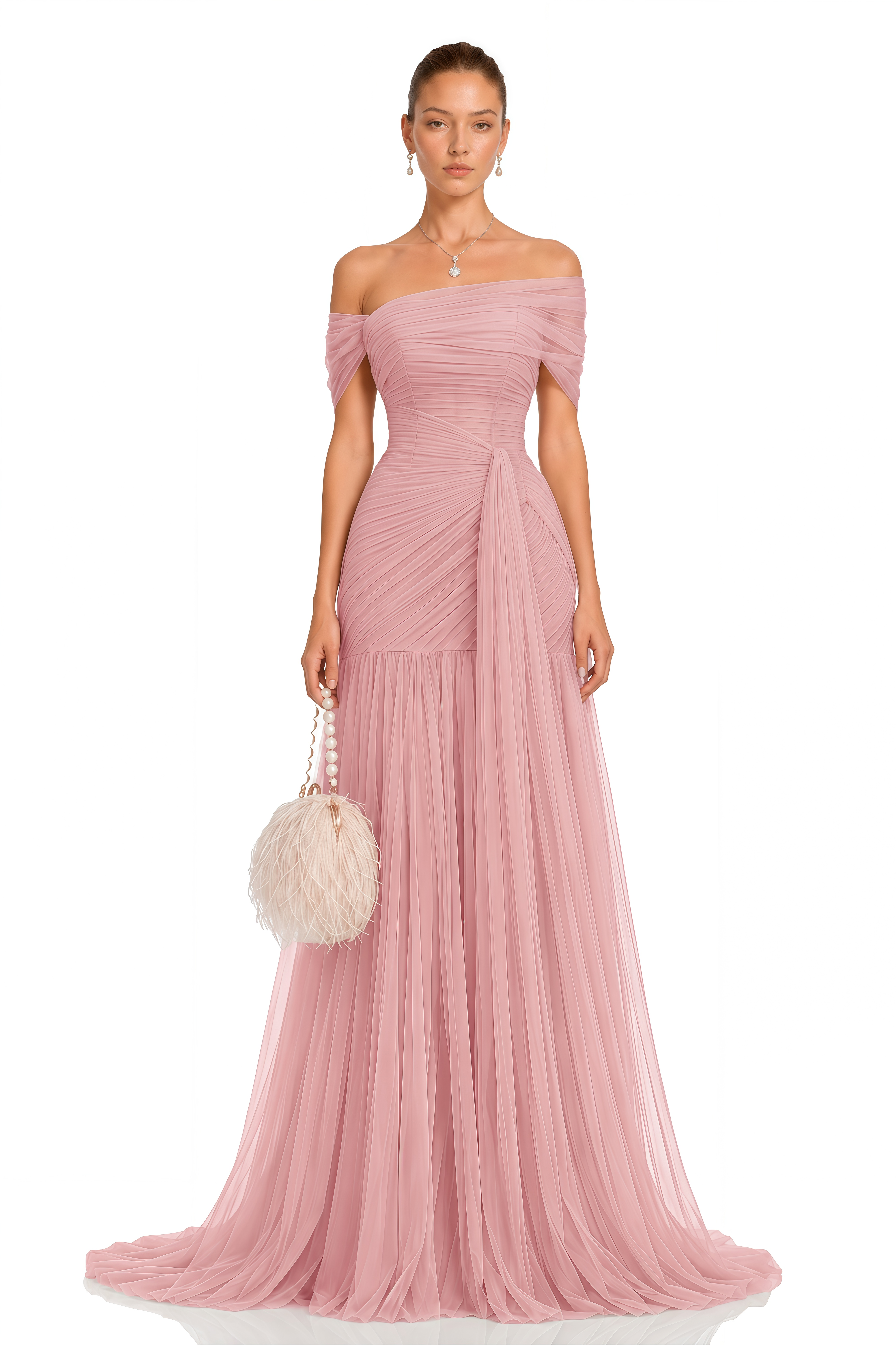 Antonia Pink Semi-Sheer Pleated Maxi Dress