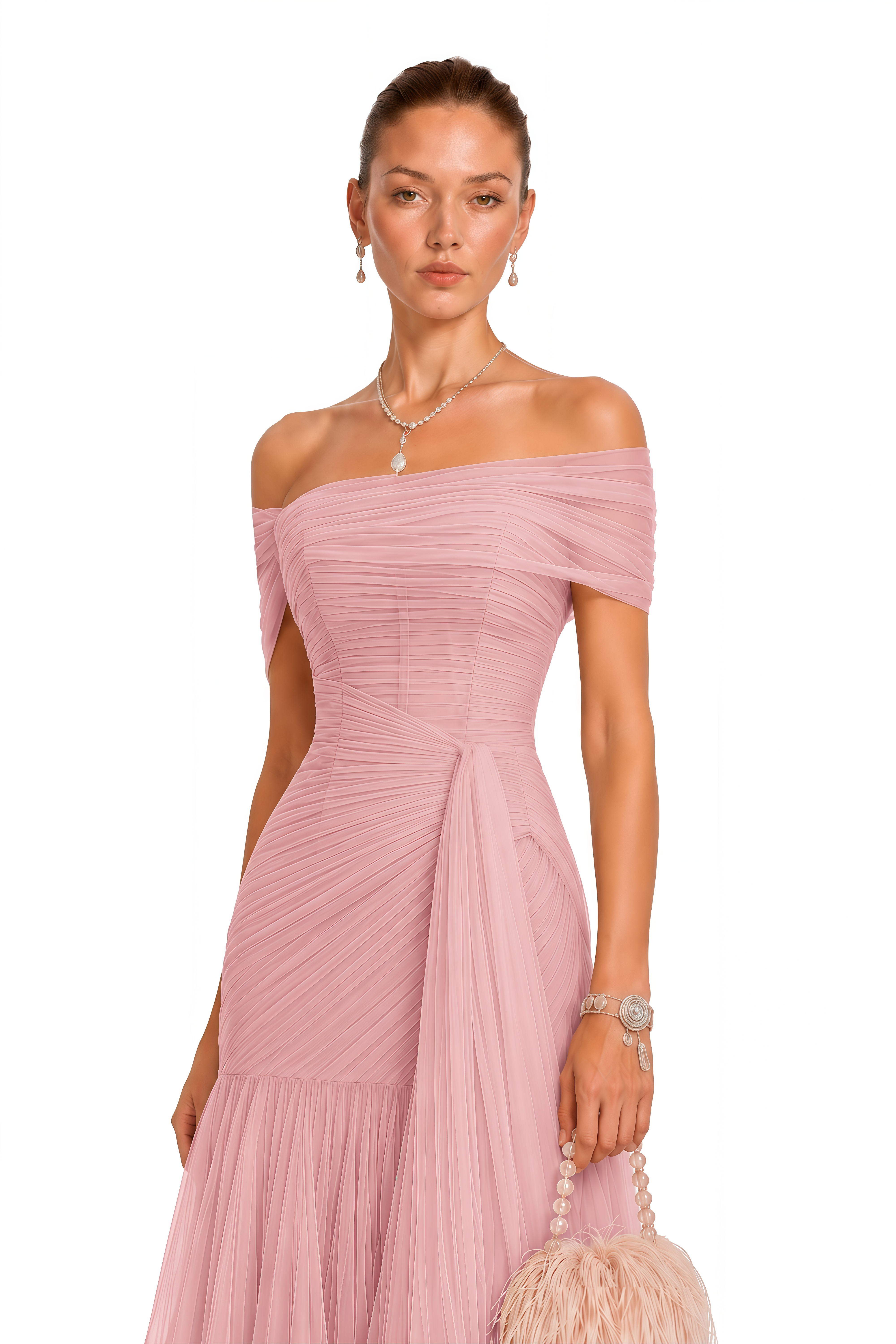 Antonia Pink Semi-Sheer Pleated Maxi Dress