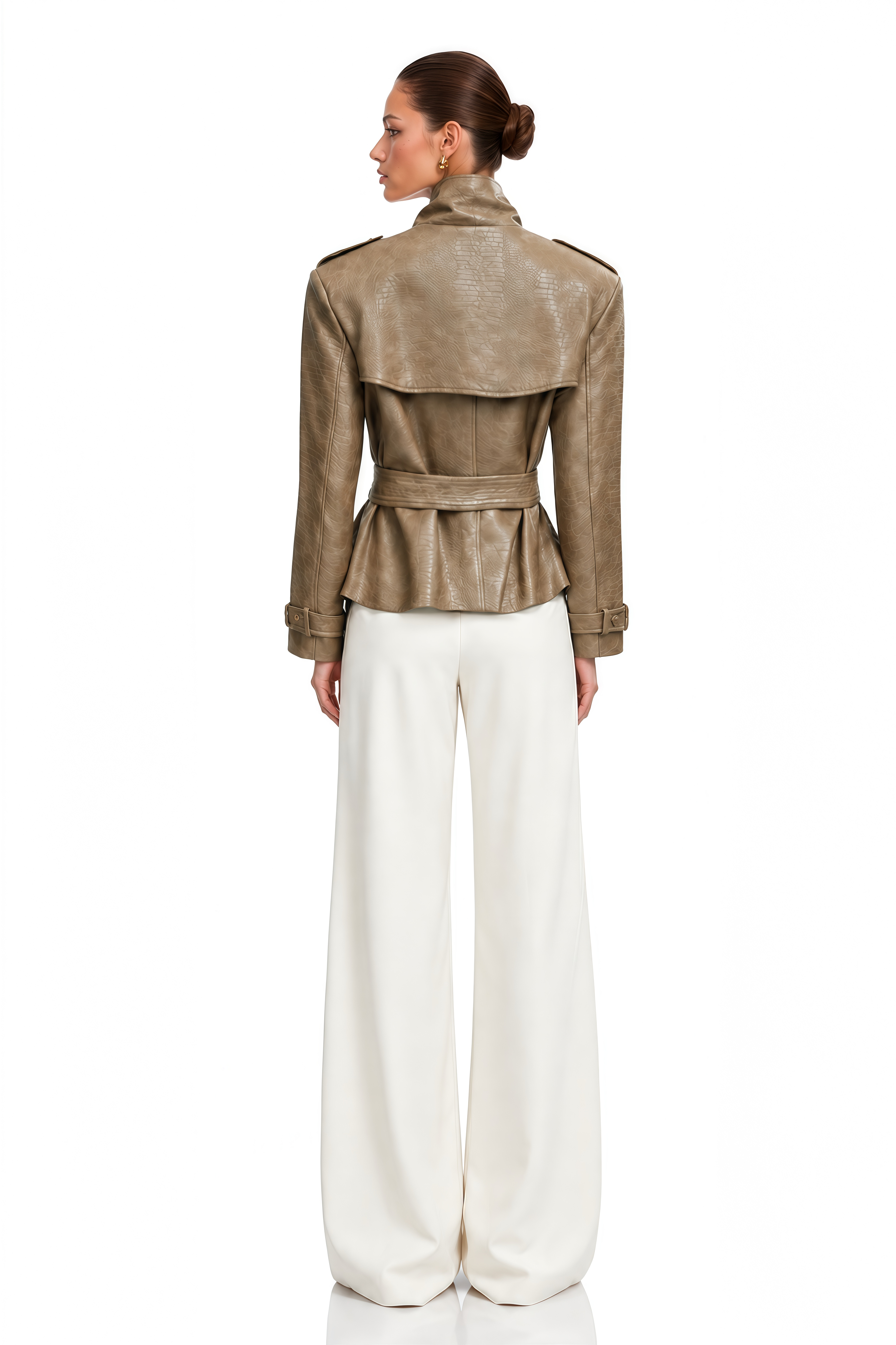 Apolline Khaki High Neck Embossed Jacket