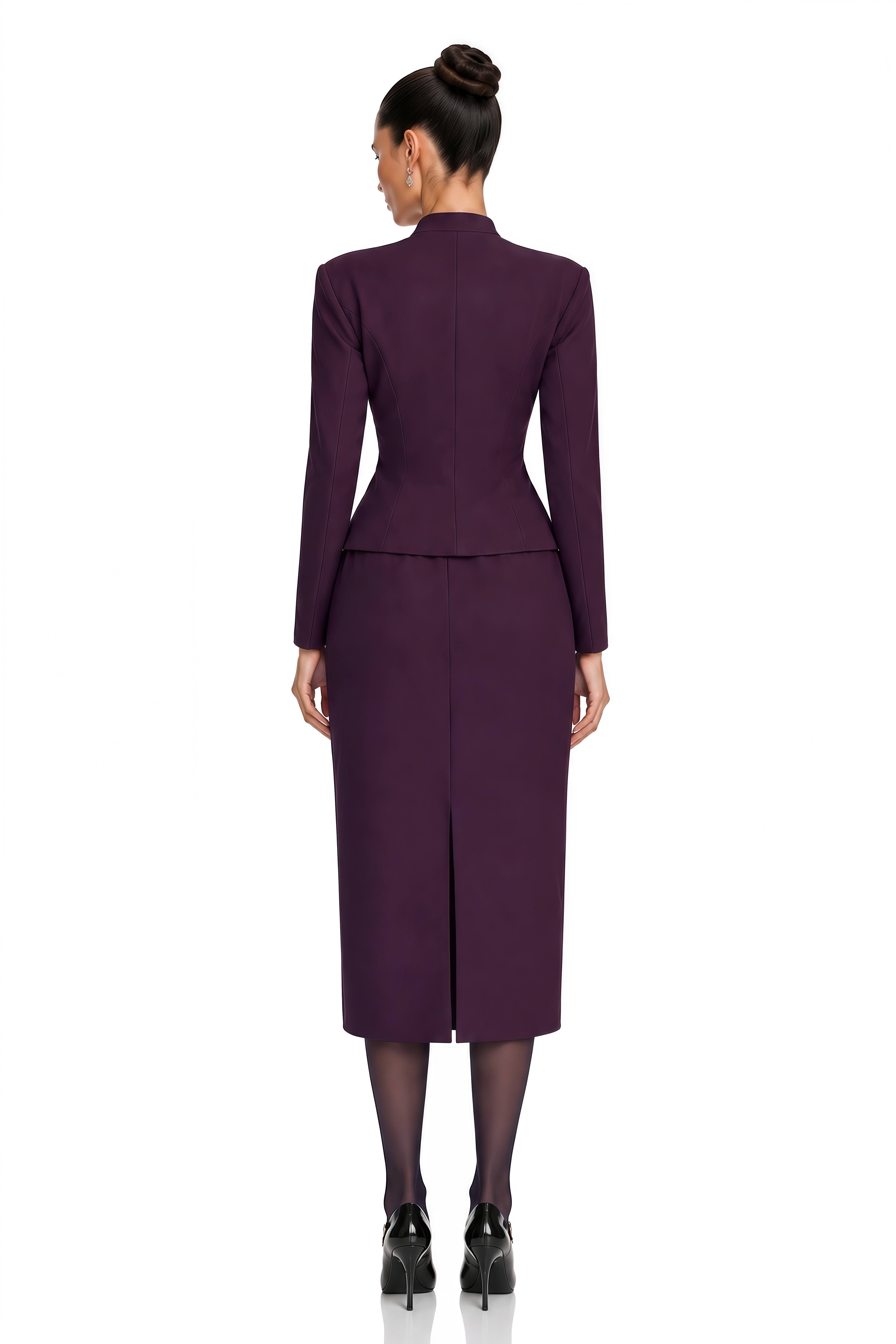 Apolline Plum Military Jacket & Pencil Midi Skirt Set