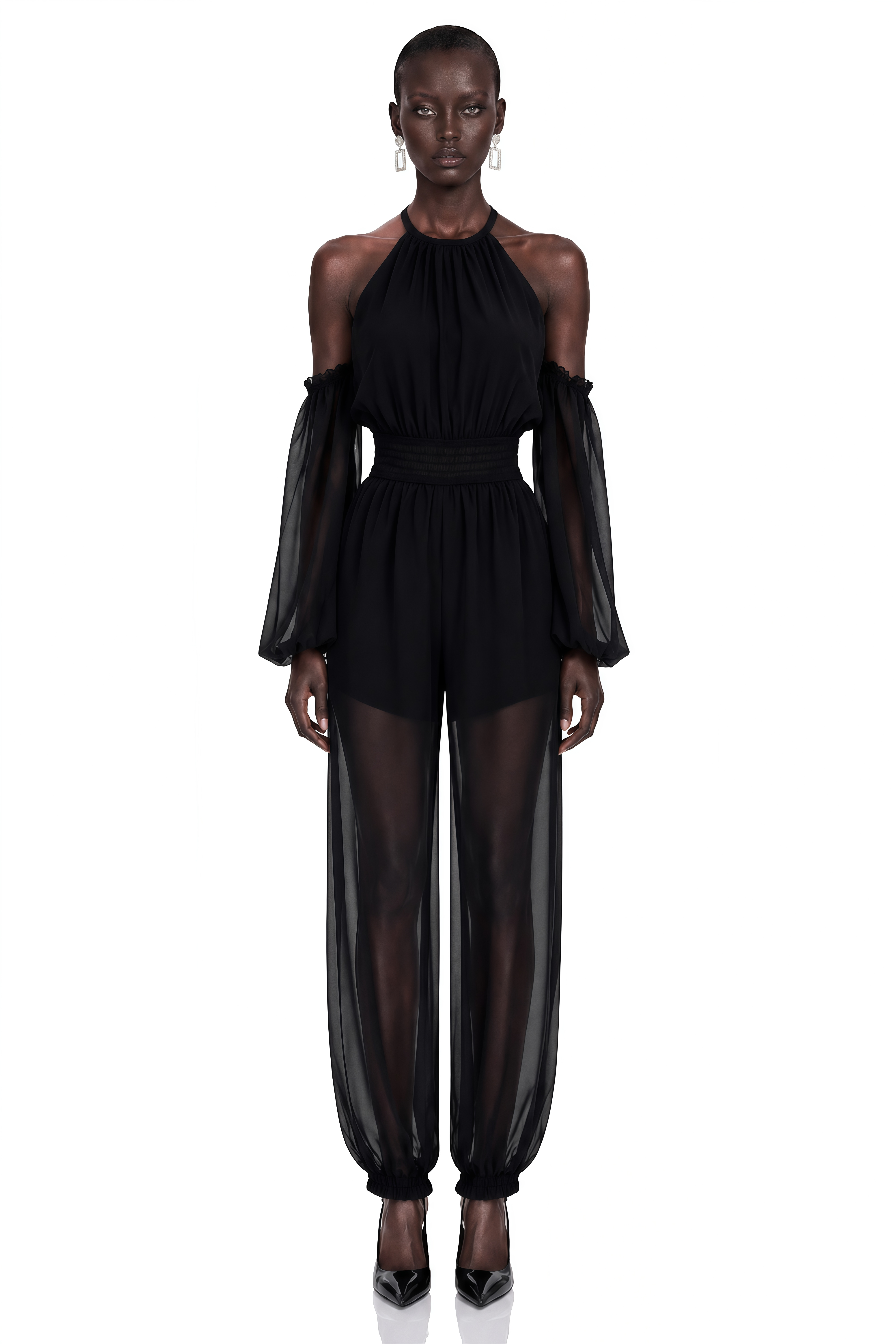 Ardelia Black Halterneck Cold-Shoulder Jumpsuit