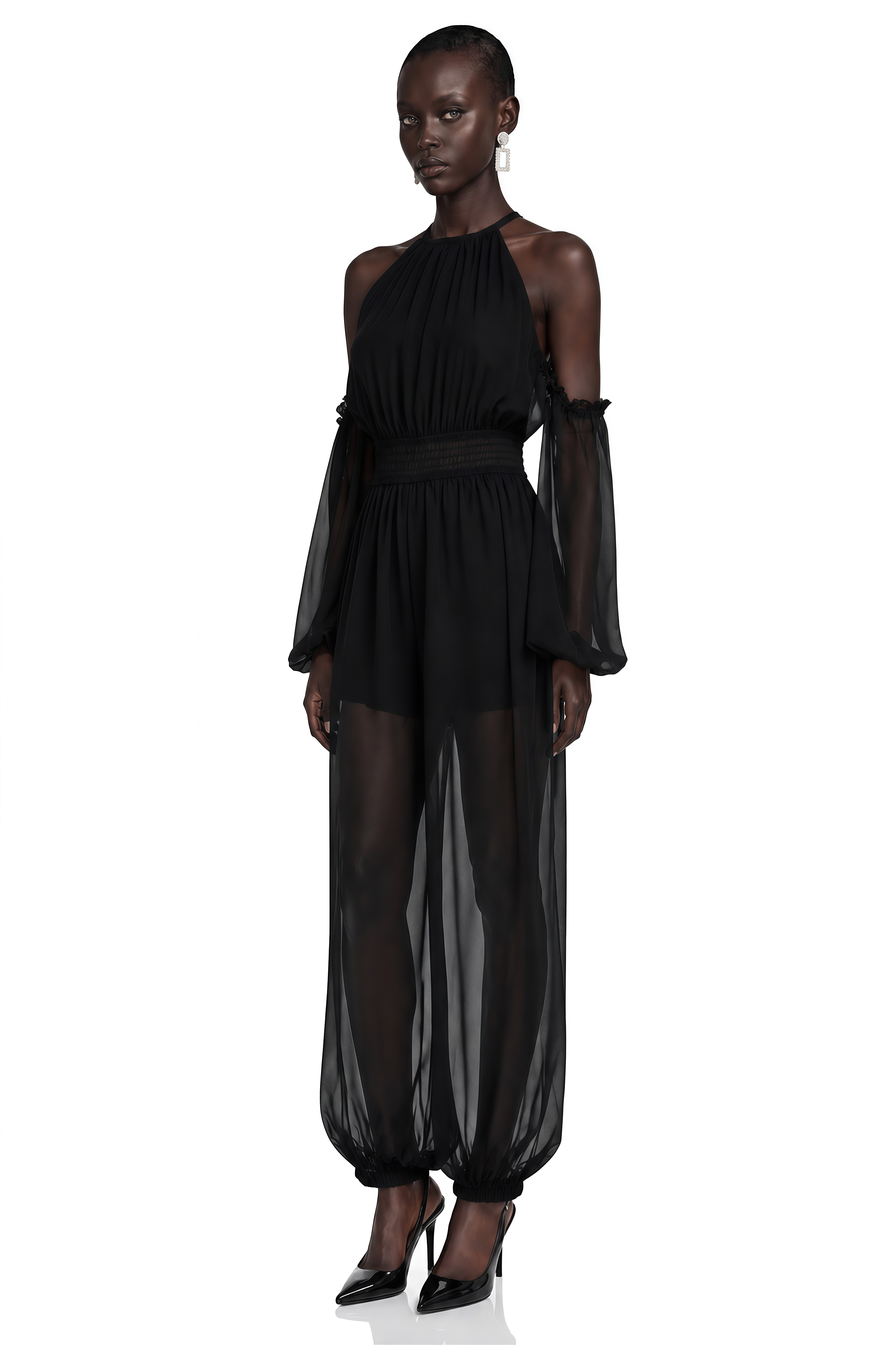 Ardelia Black Halterneck Cold-Shoulder Jumpsuit