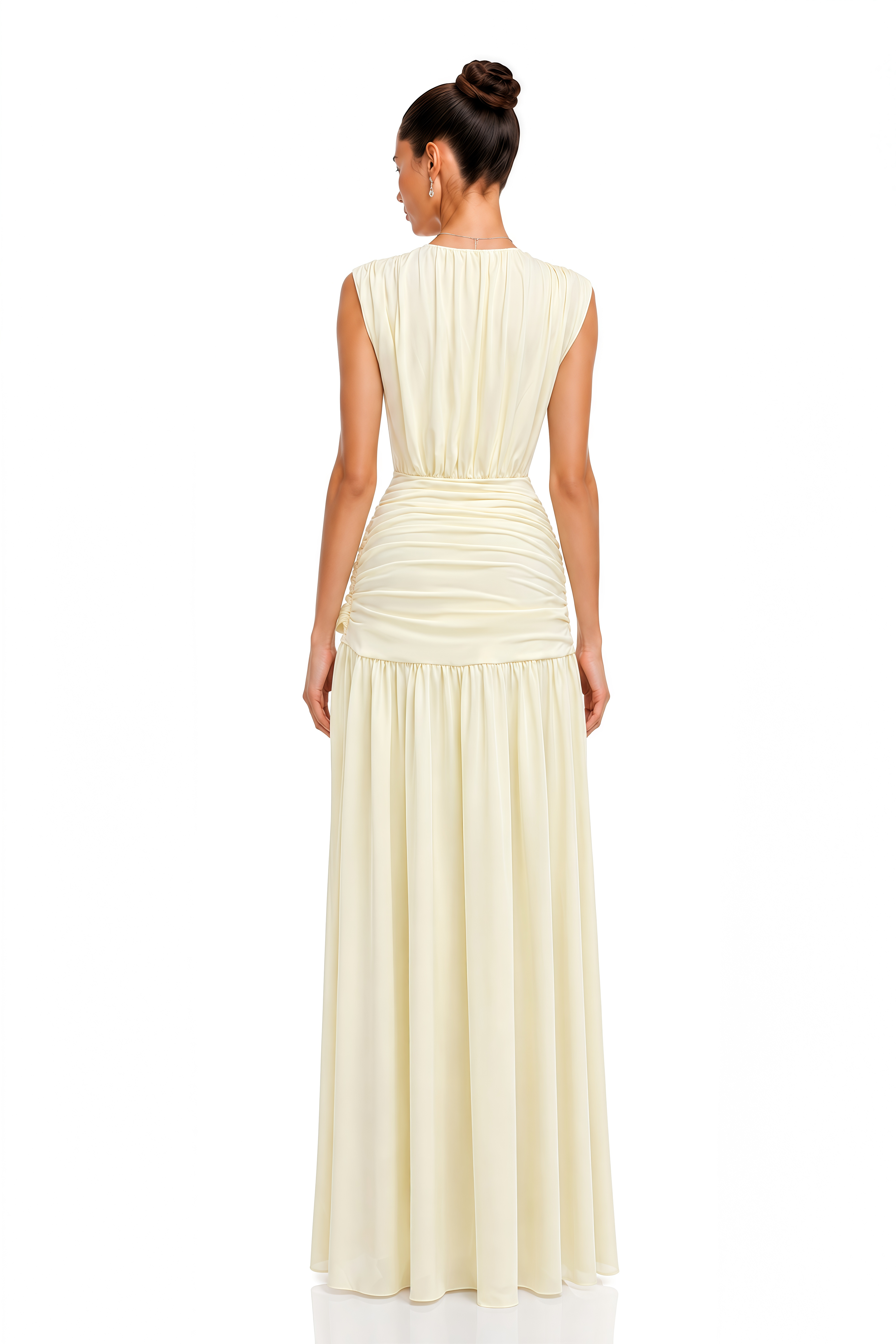 Aria Cream V-Neck Ruched Maxi Dress
