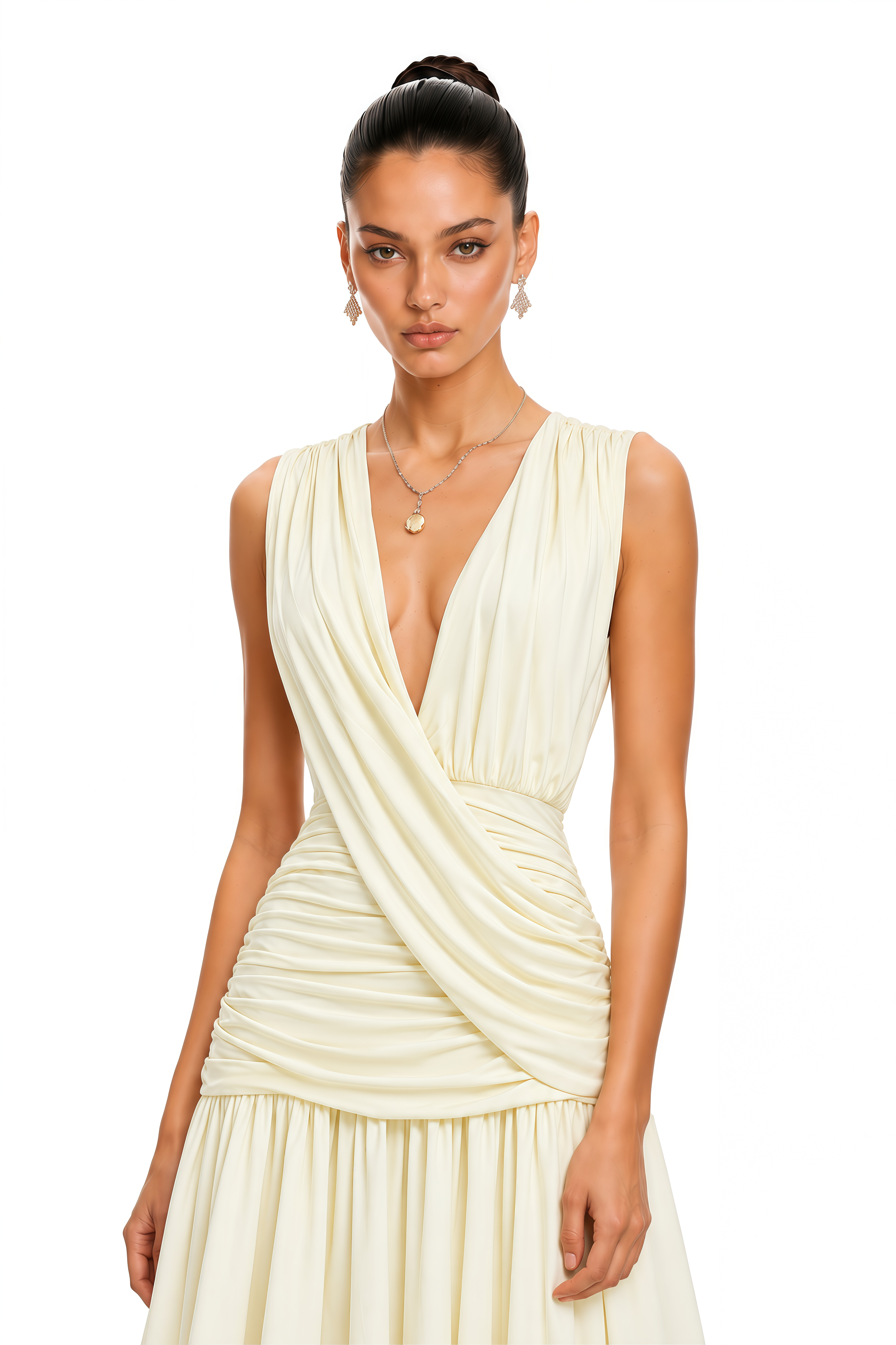 Aria Cream V-Neck Ruched Maxi Dress