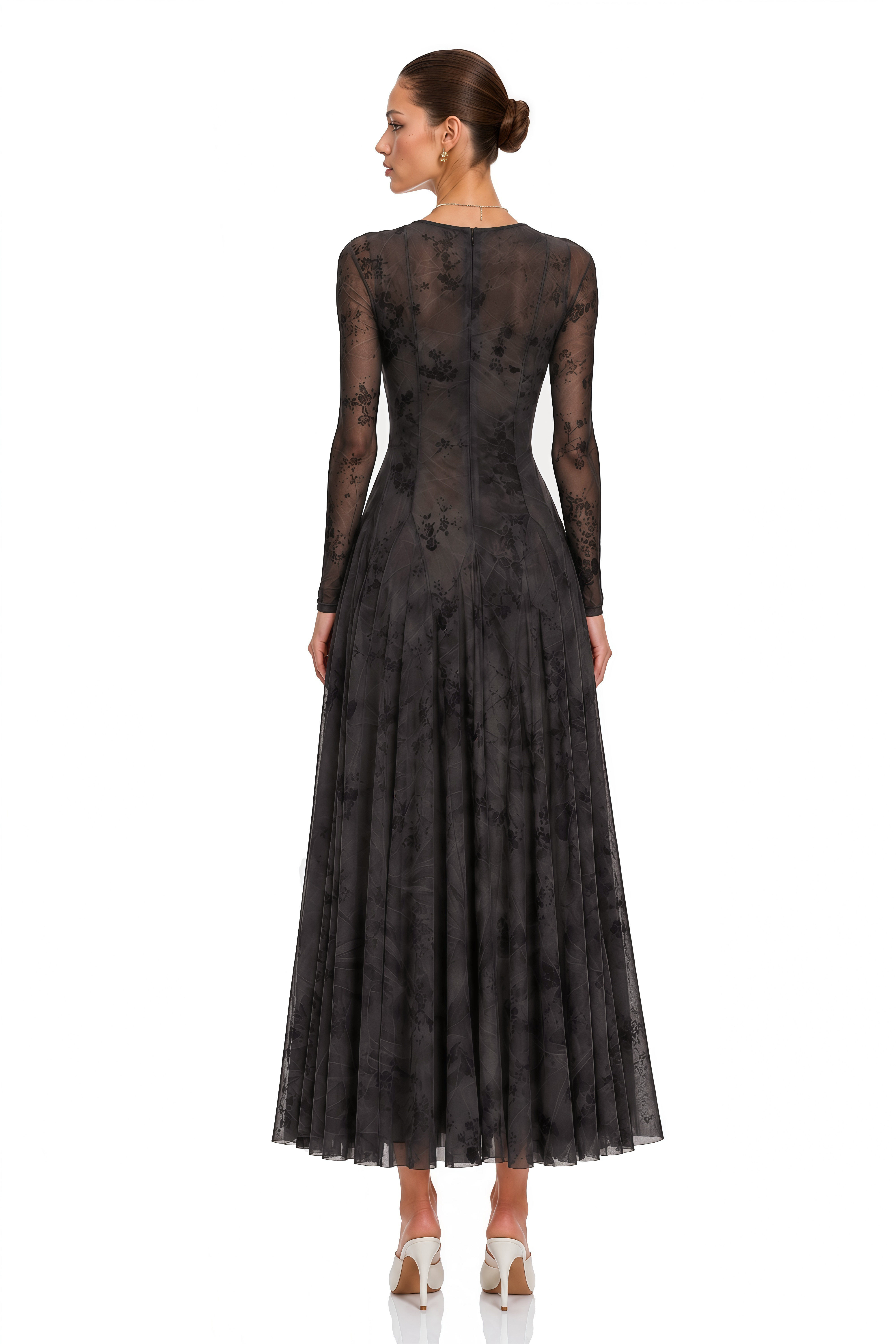 Ariadne Black Flocked Tulle Maxi Dress