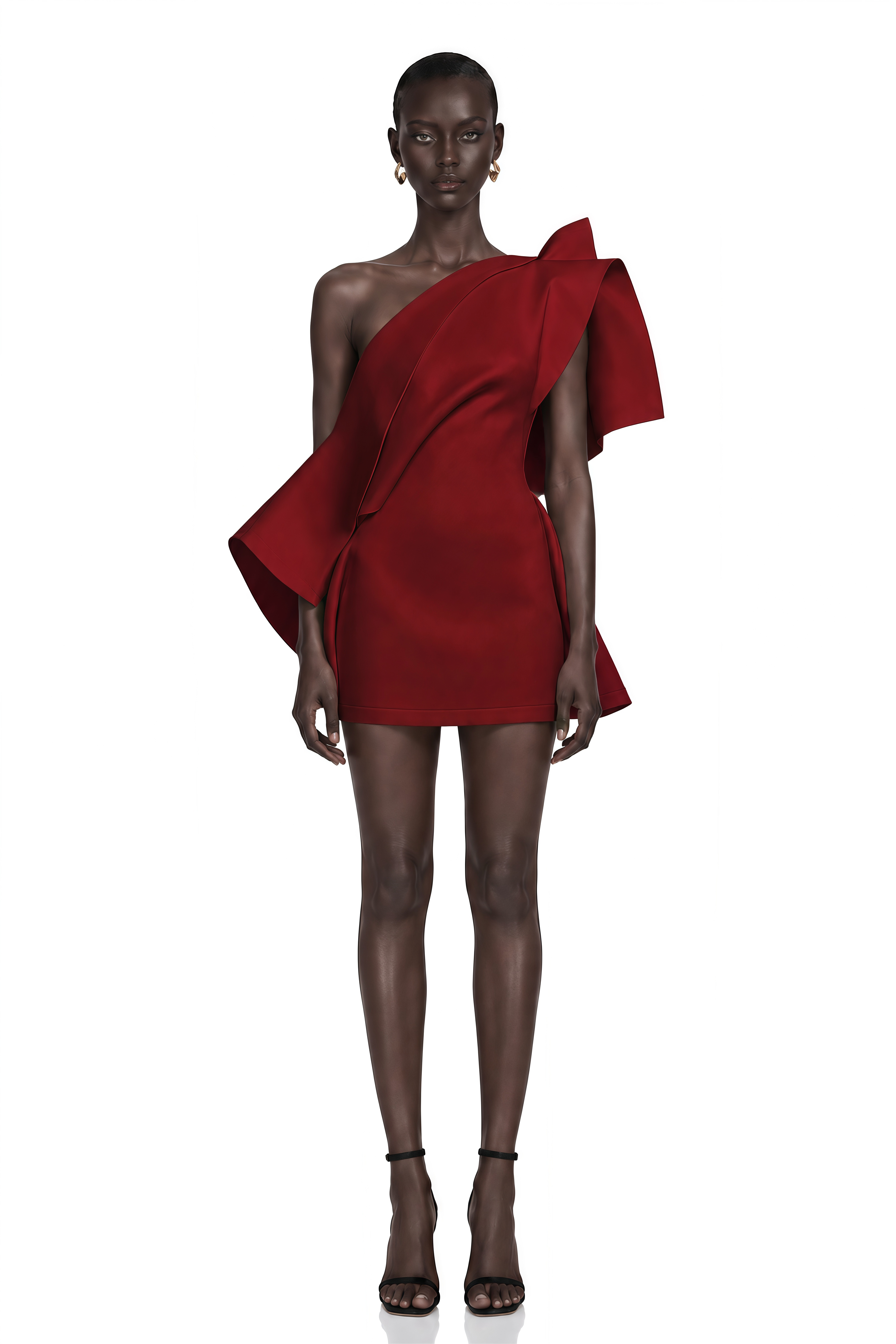 Ariadne Burgundy Sculptural Bow One Shoulder Mini Dress