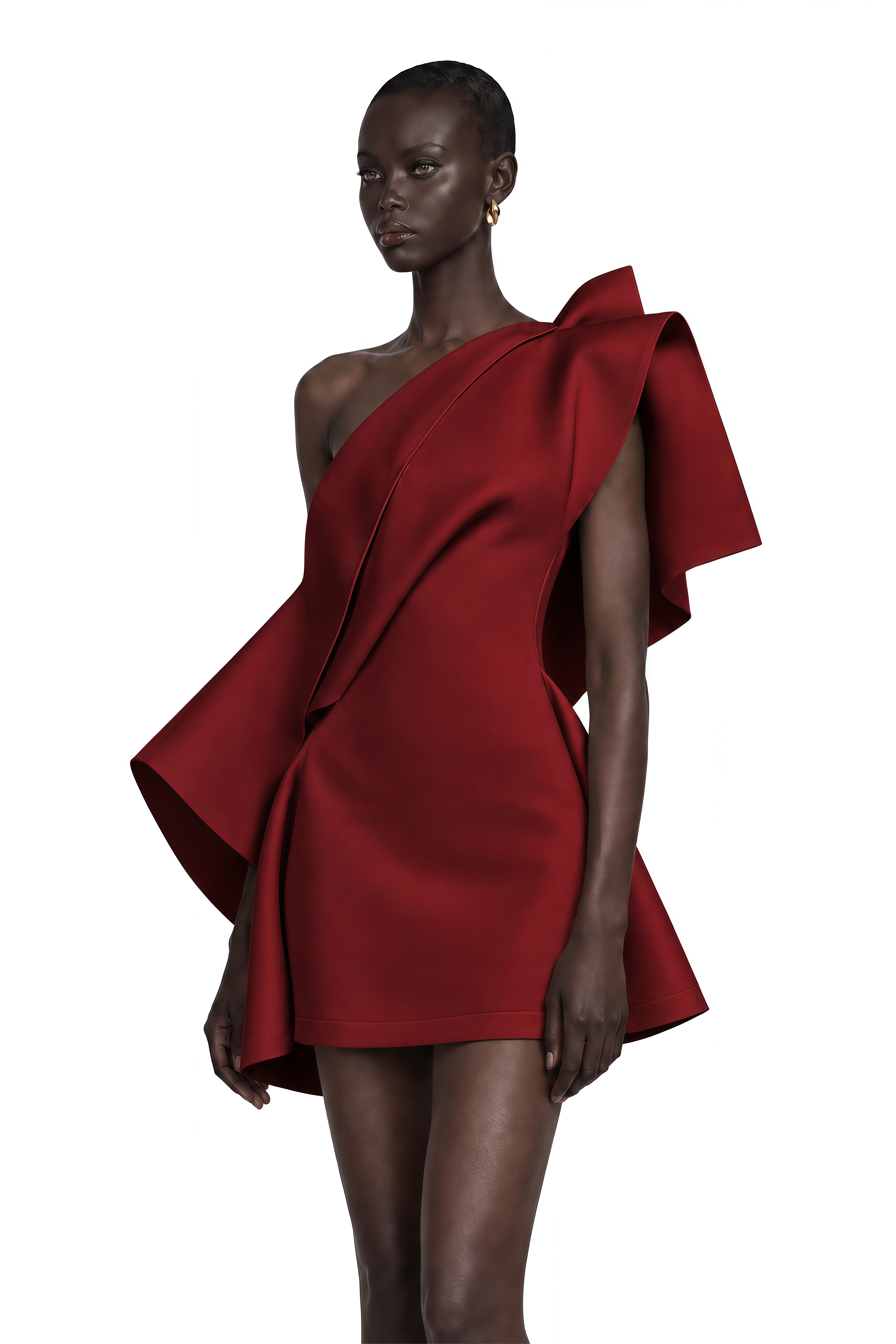Ariadne Burgundy Sculptural Bow One Shoulder Mini Dress