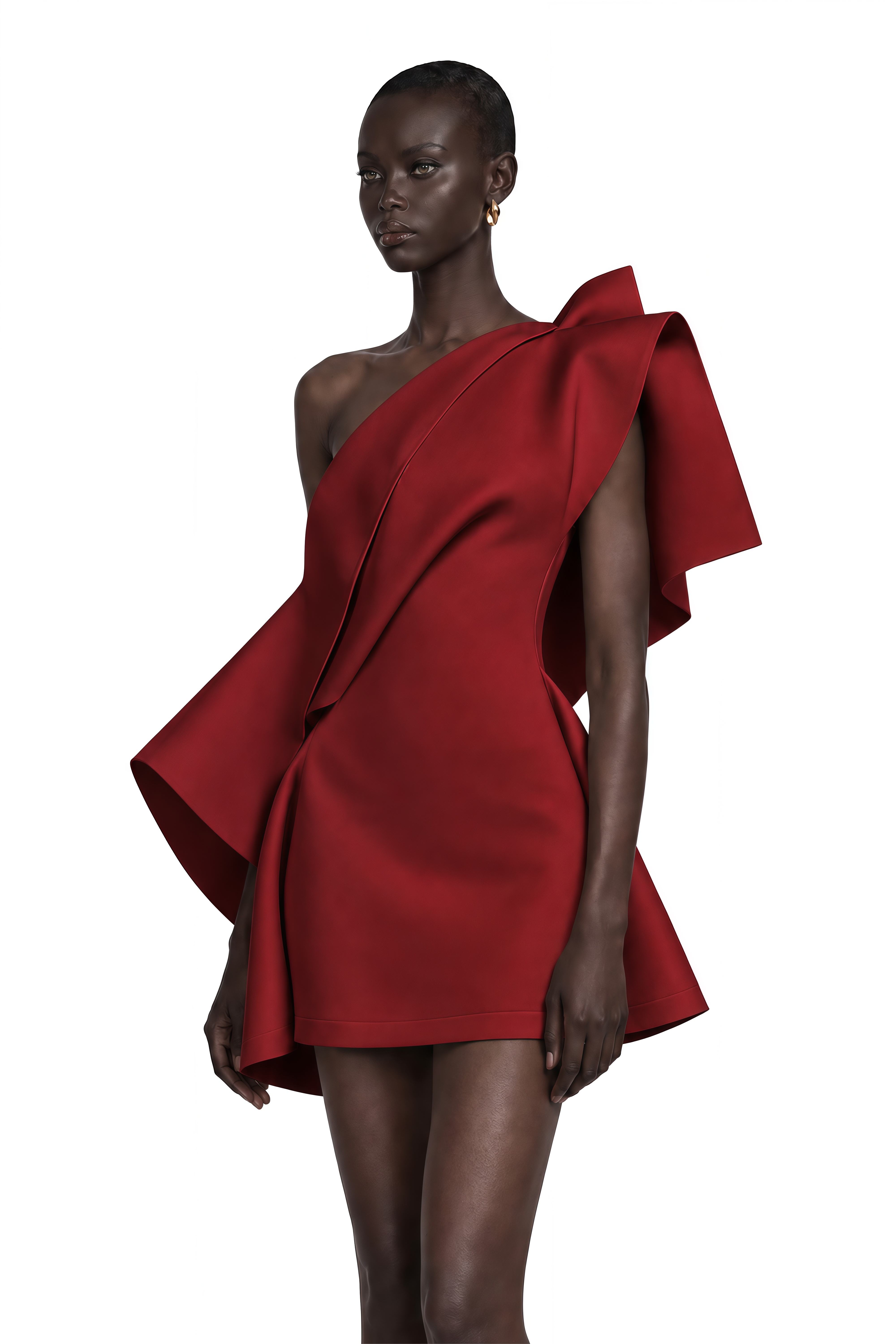 Ariadne Burgundy Sculptural Bow One Shoulder Mini Dress