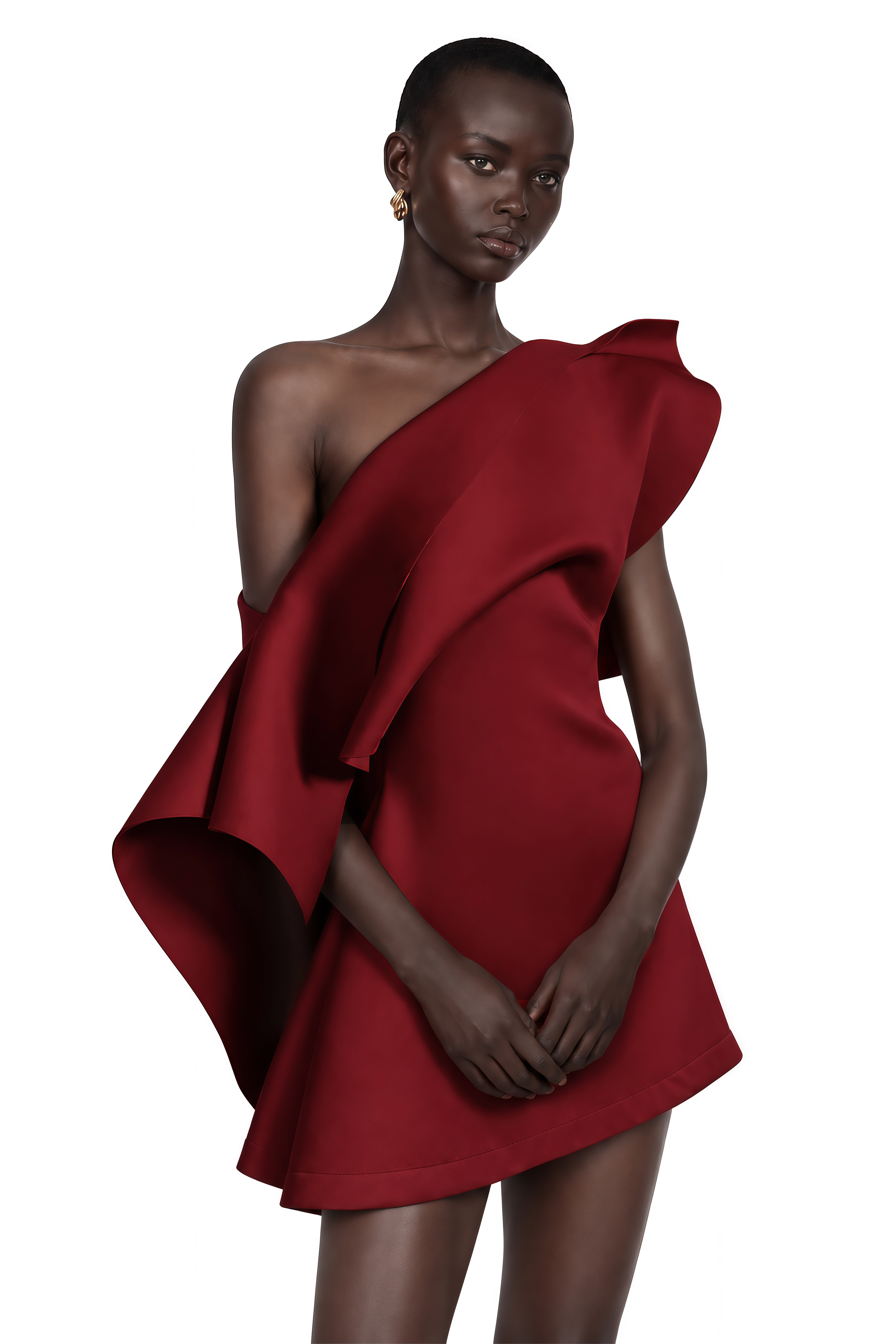 Ariadne Burgundy Sculptural Bow One Shoulder Mini Dress