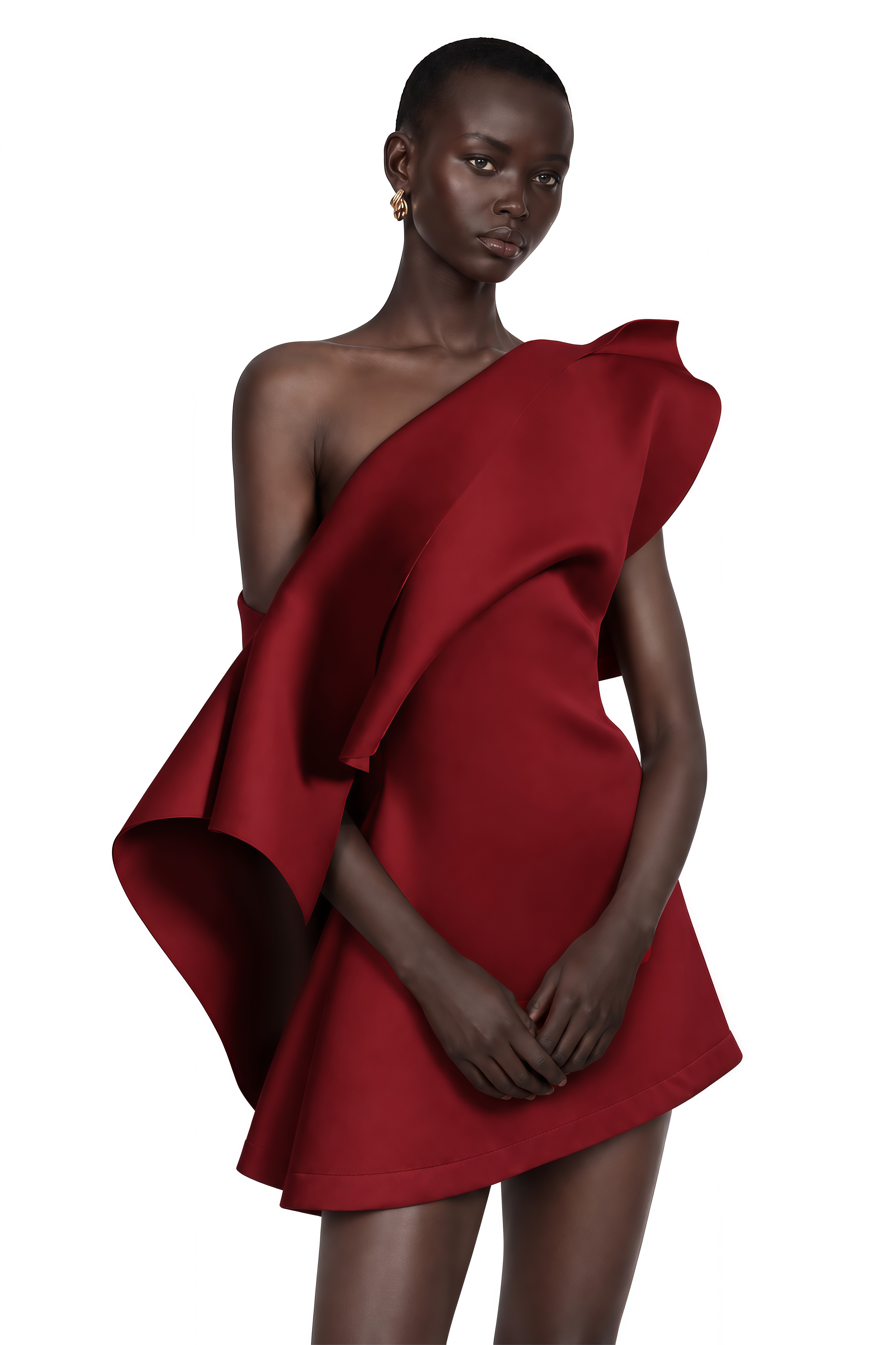 Ariadne Burgundy Sculptural Bow One Shoulder Mini Dress