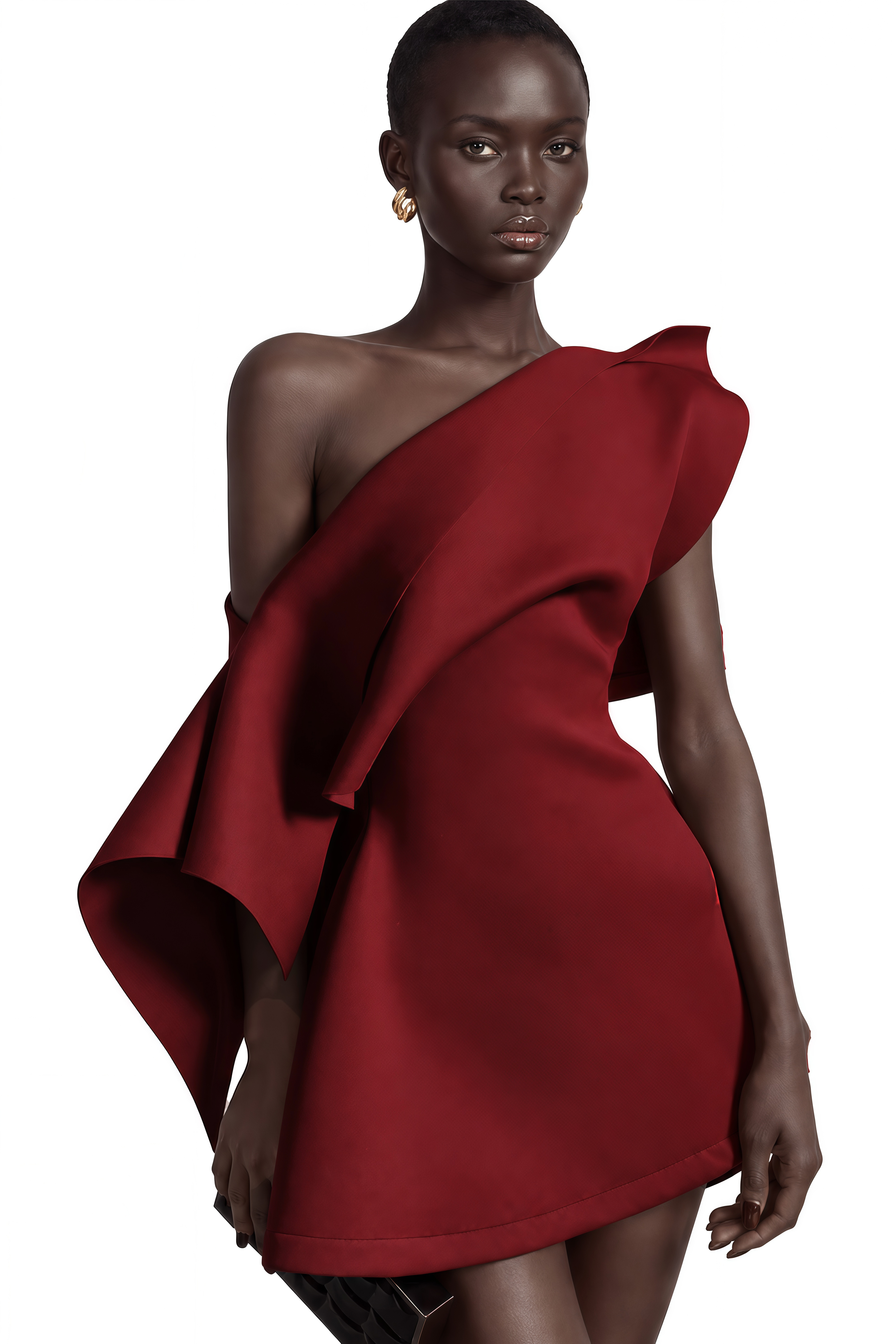 Ariadne Burgundy Sculptural Bow One Shoulder Mini Dress