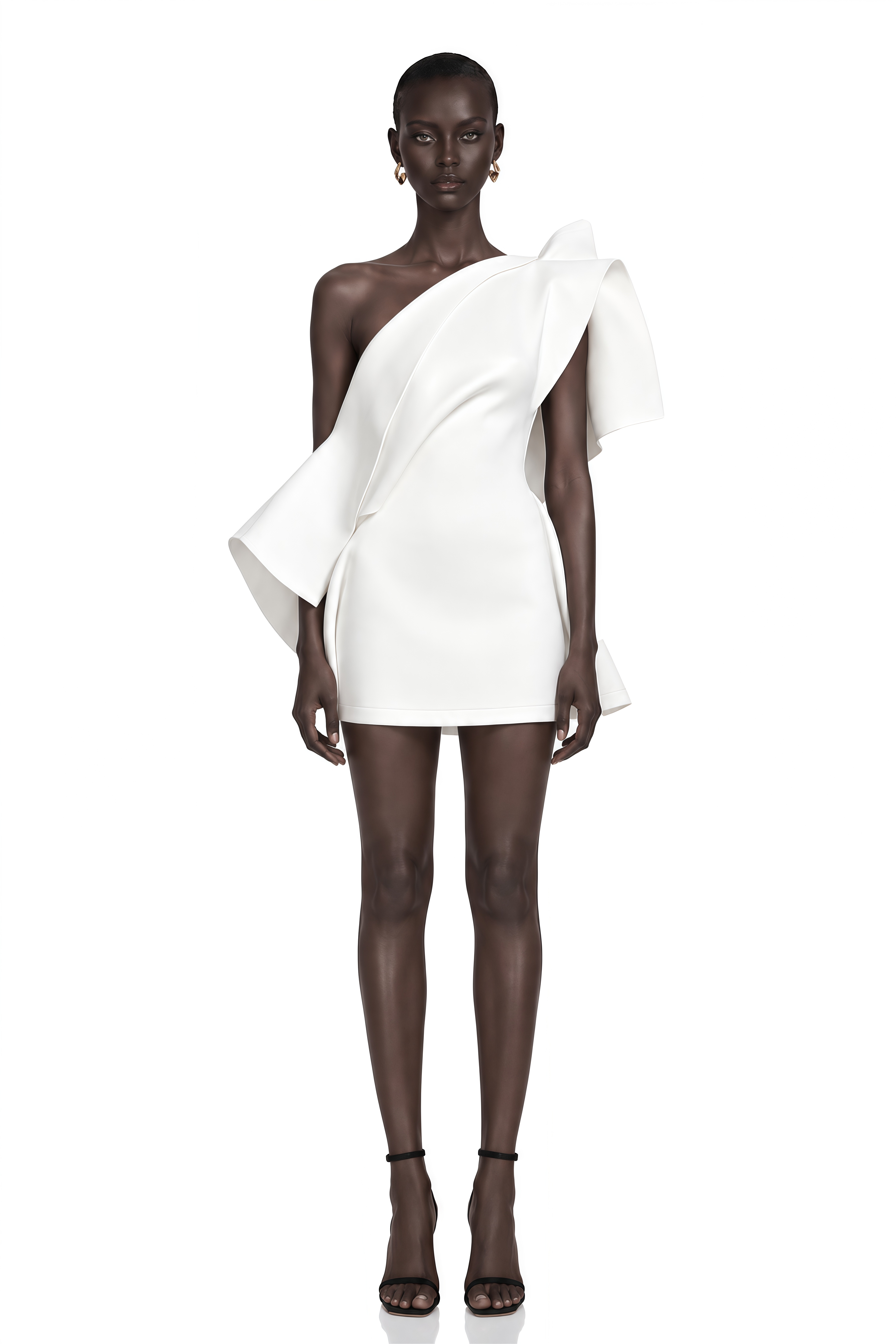 Ariadne White Sculptural Bow One Shoulder Mini Dress