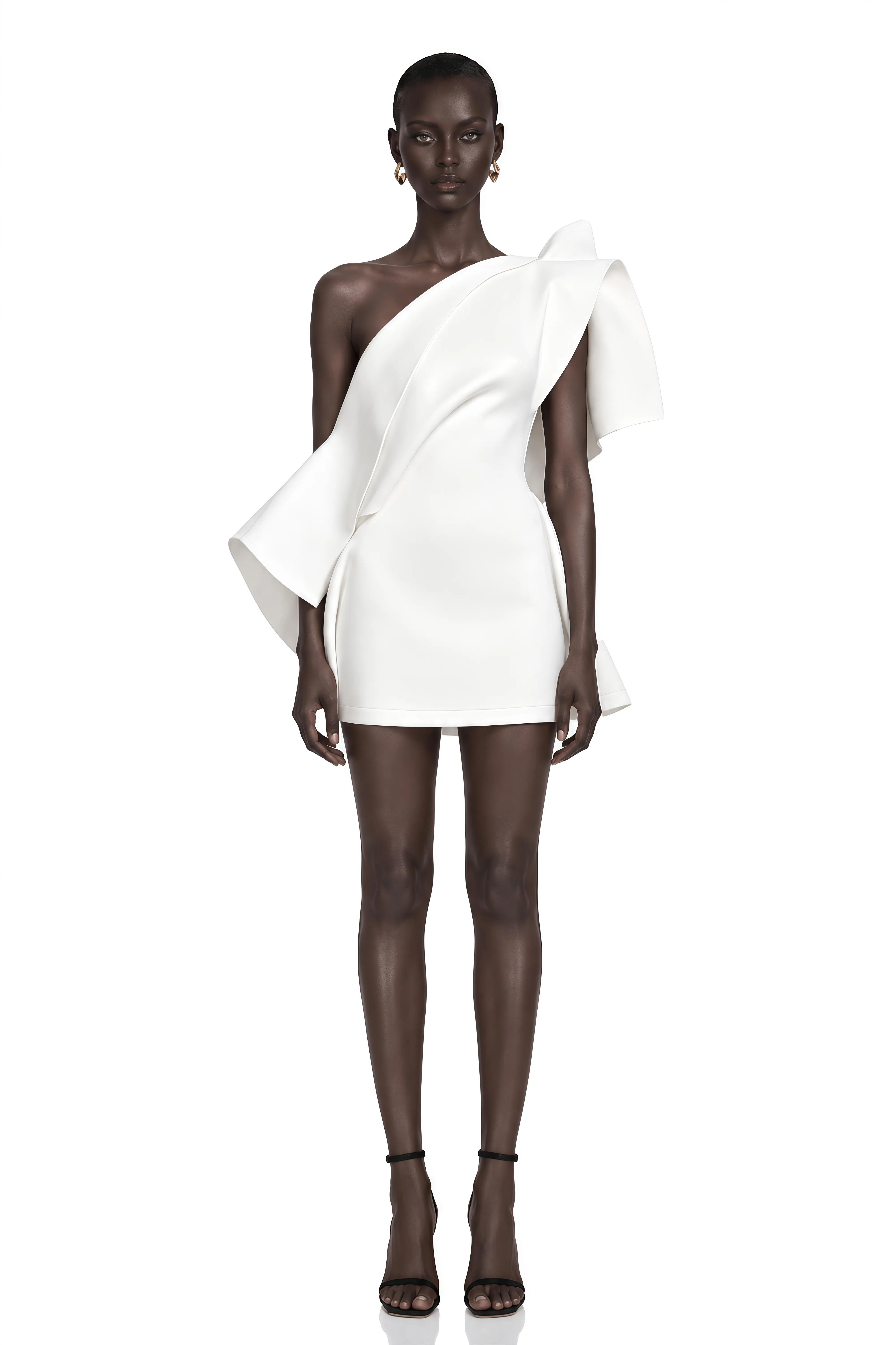 Ariadne White Sculptural Bow One Shoulder Mini Dress