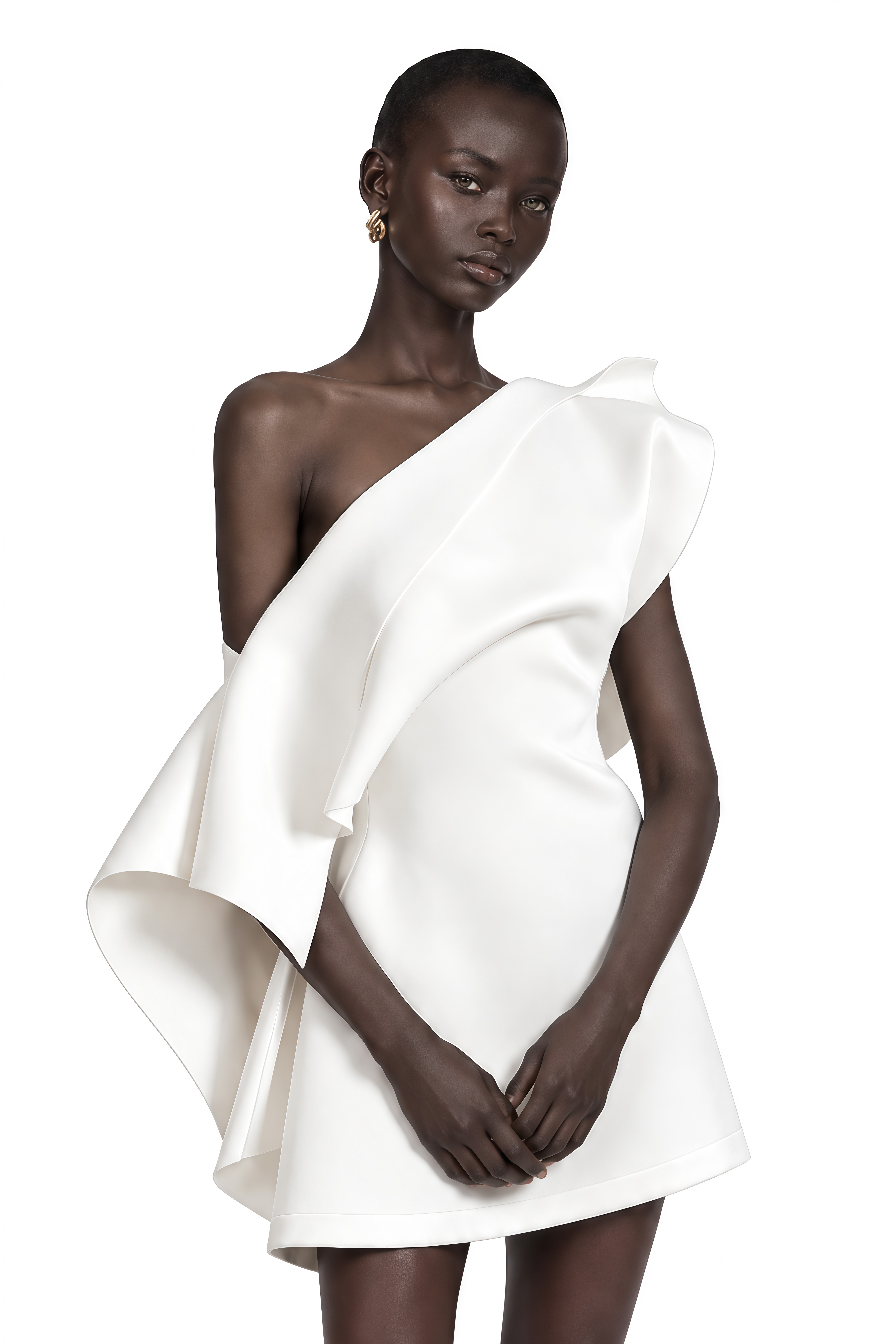 Ariadne White Sculptural Bow One Shoulder Mini Dress