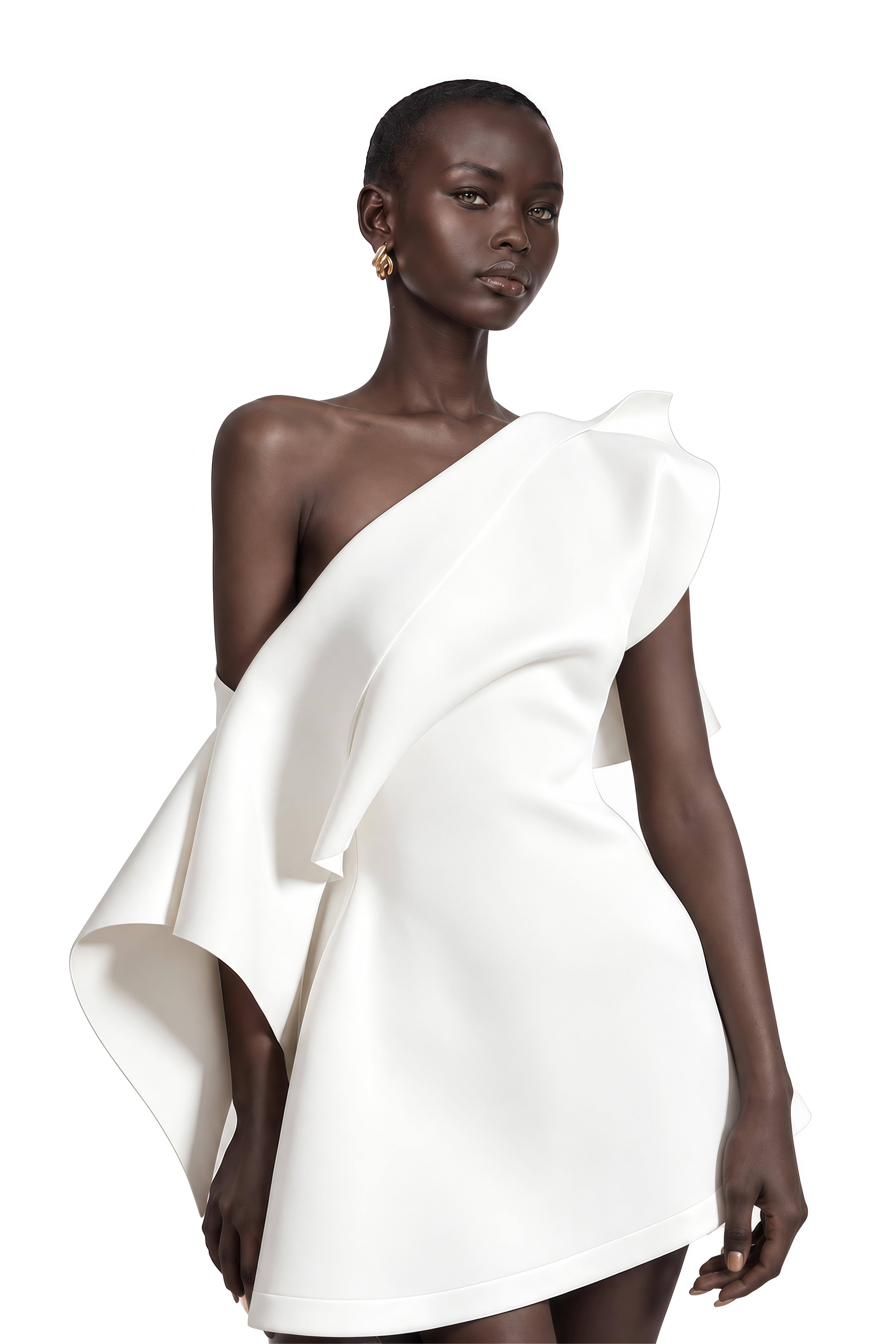 Ariadne White Sculptural Bow One Shoulder Mini Dress