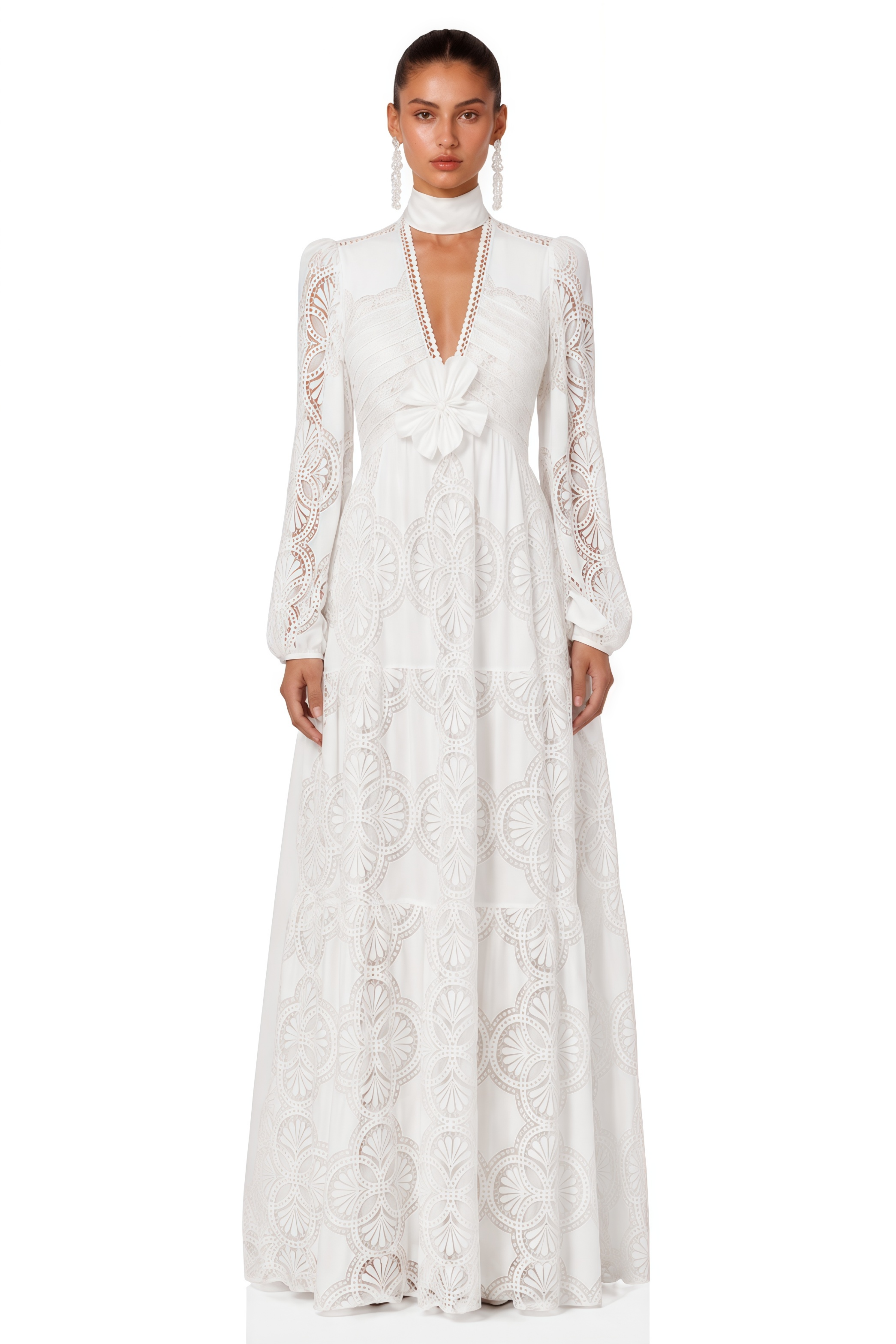 Ariane faux-floral embellished lace midi dress