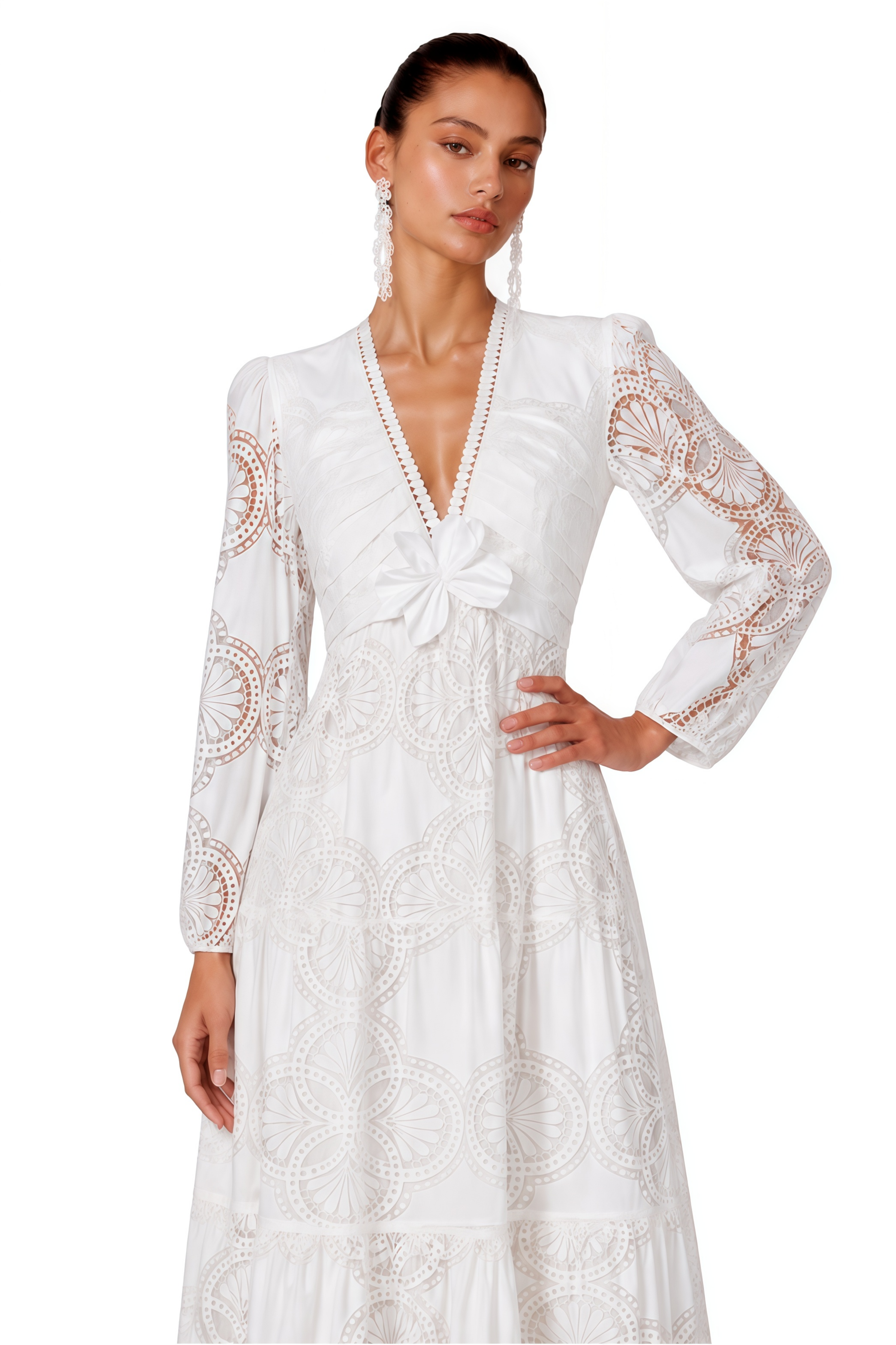 Ariane faux-floral embellished lace midi dress
