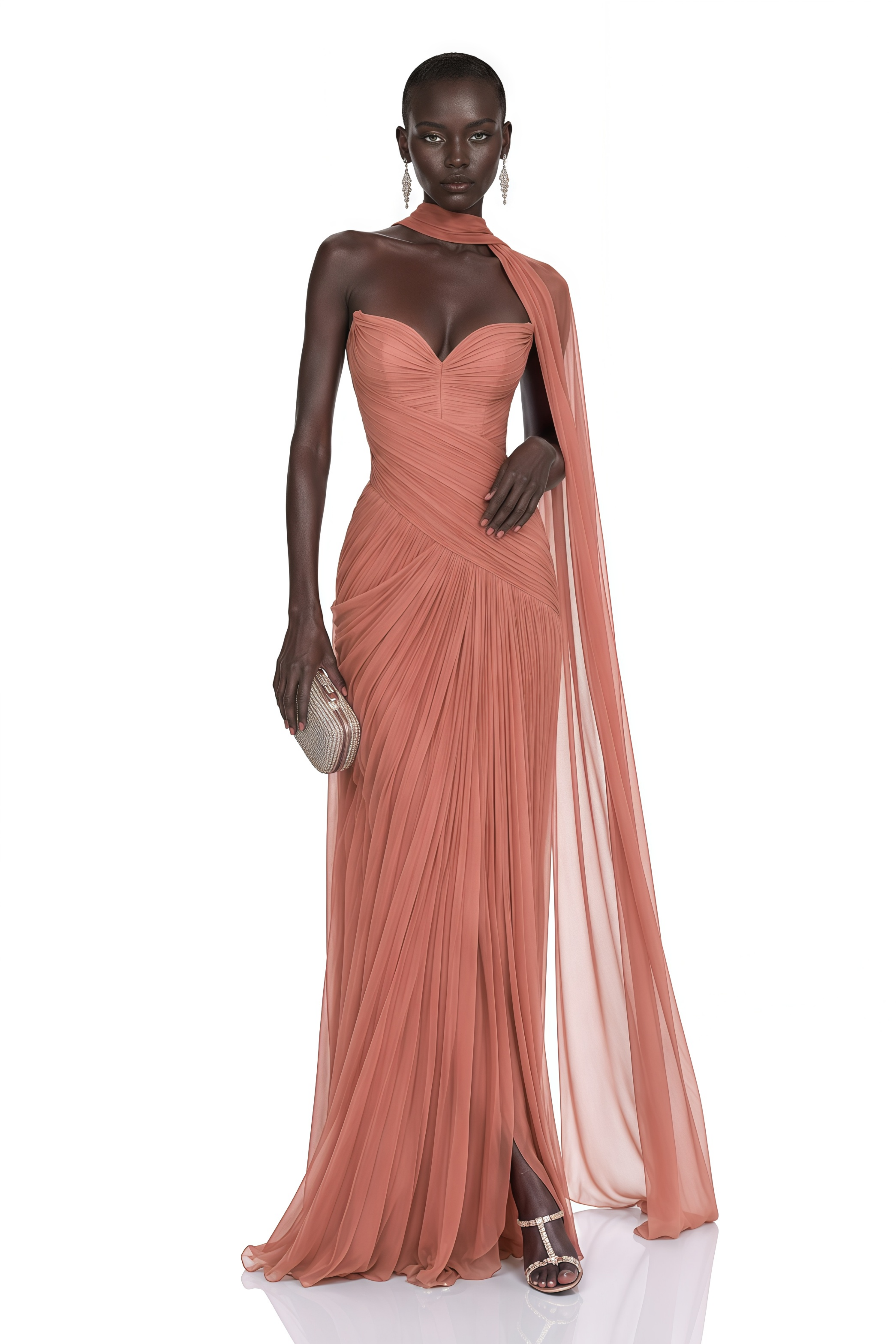Ariya Rust Red Draped Off-Shoulder Maxi Dress