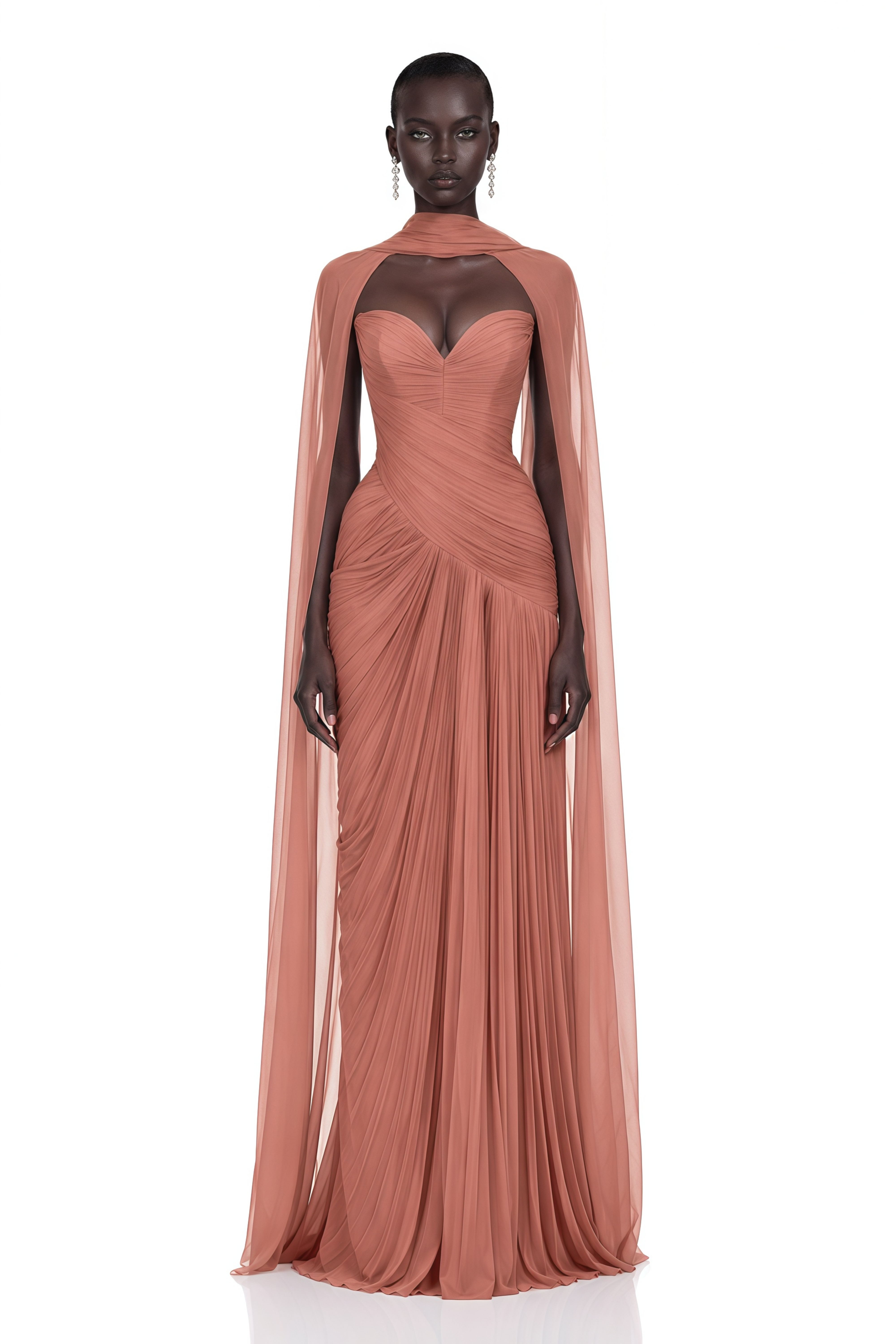 Ariya Rust Red Draped Off-Shoulder Maxi Dress