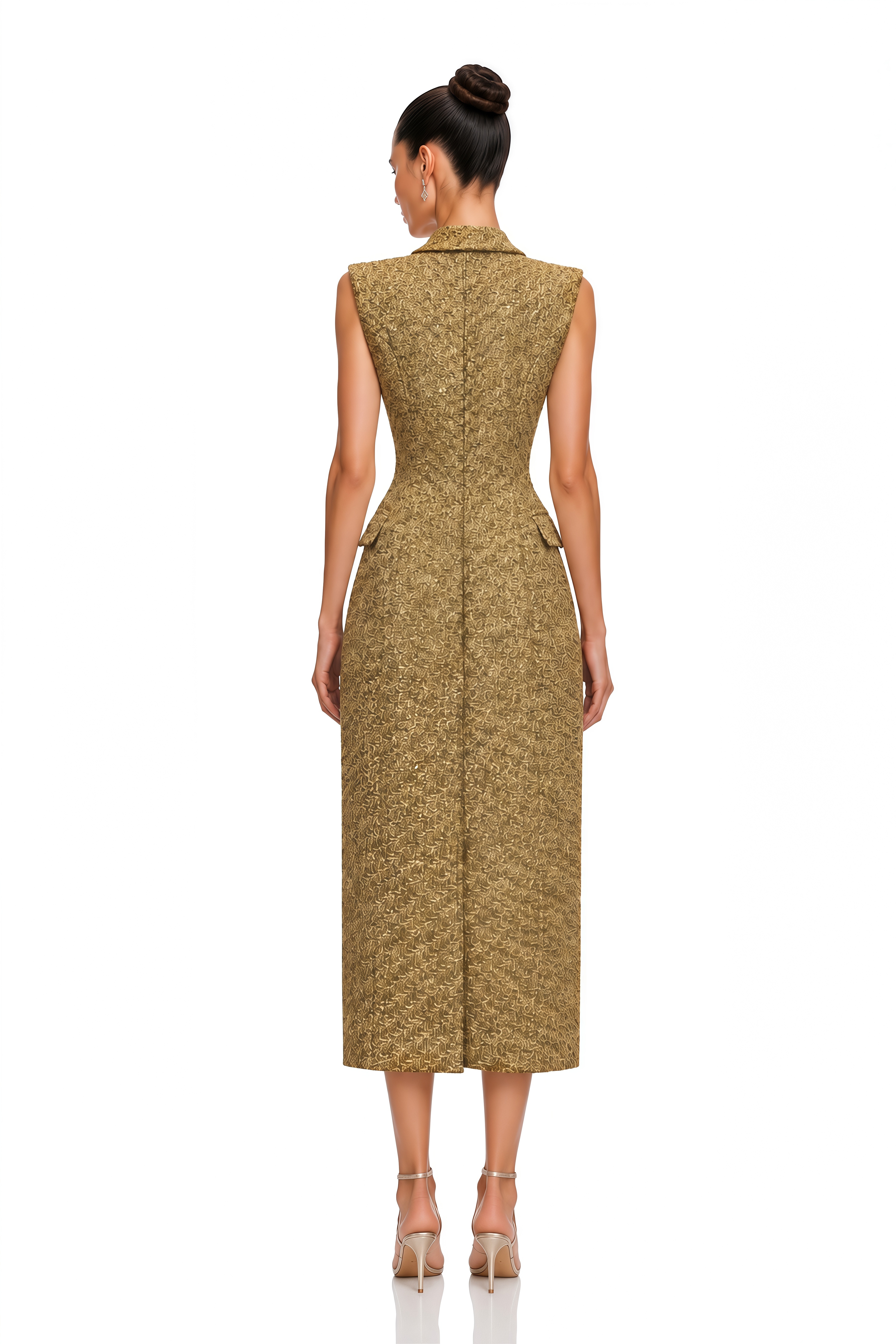 Arna Gold Embellished Blazer Midi Dress