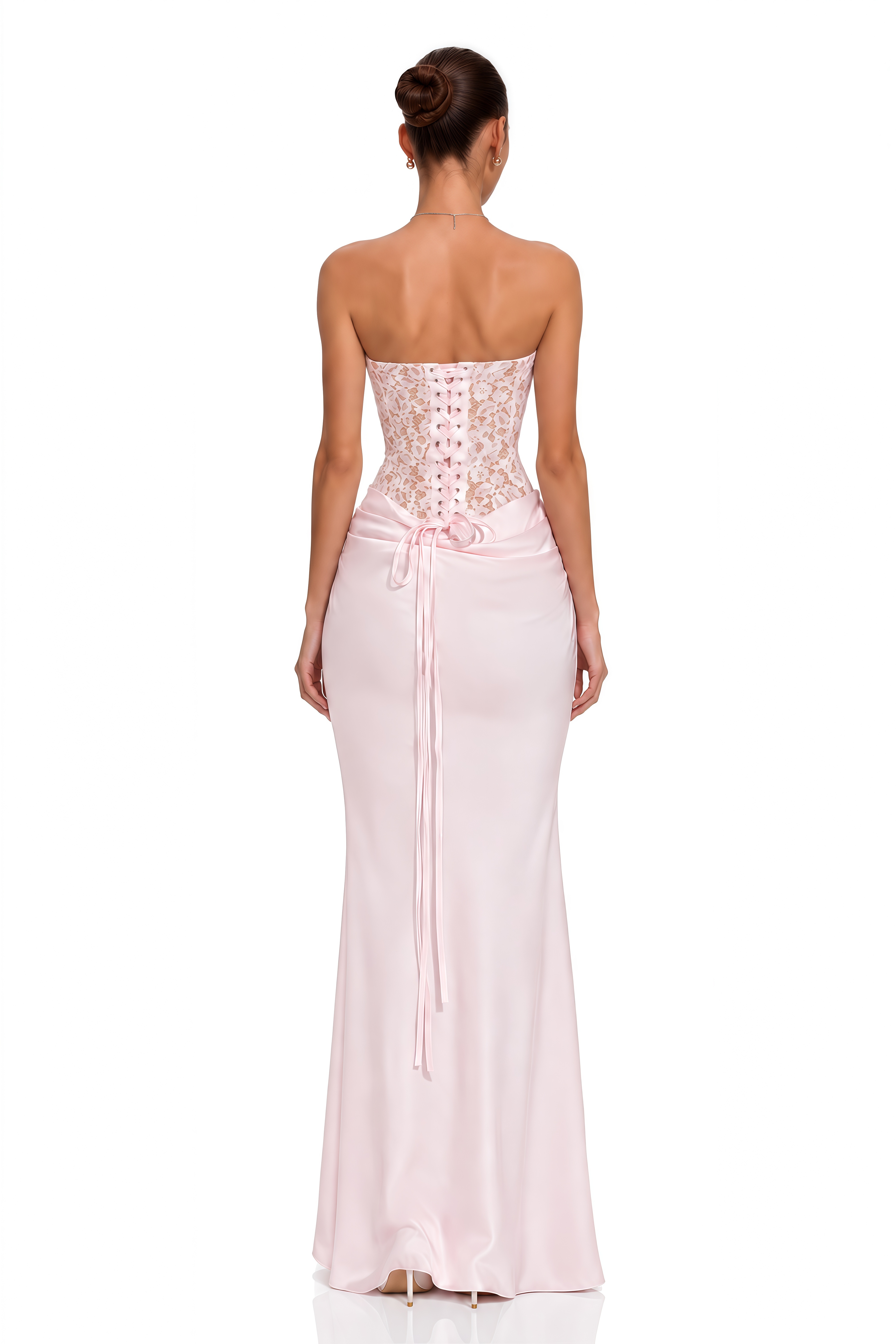 Arshiya Pink Lace Corset Satin Maxi Dress & Bolero Set