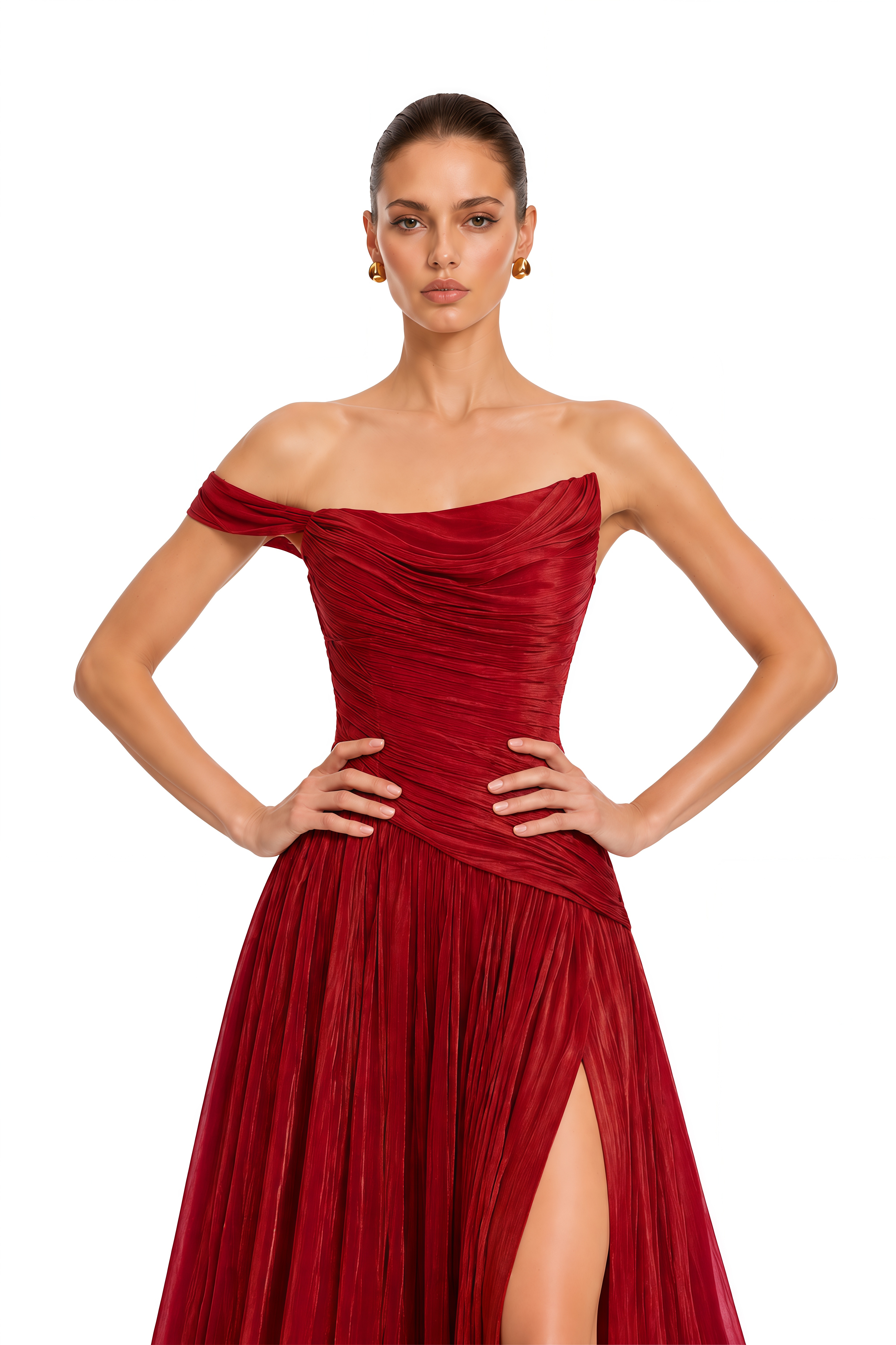 Asiyah Burgundy Asymmetrical Ruched Maxi Dress