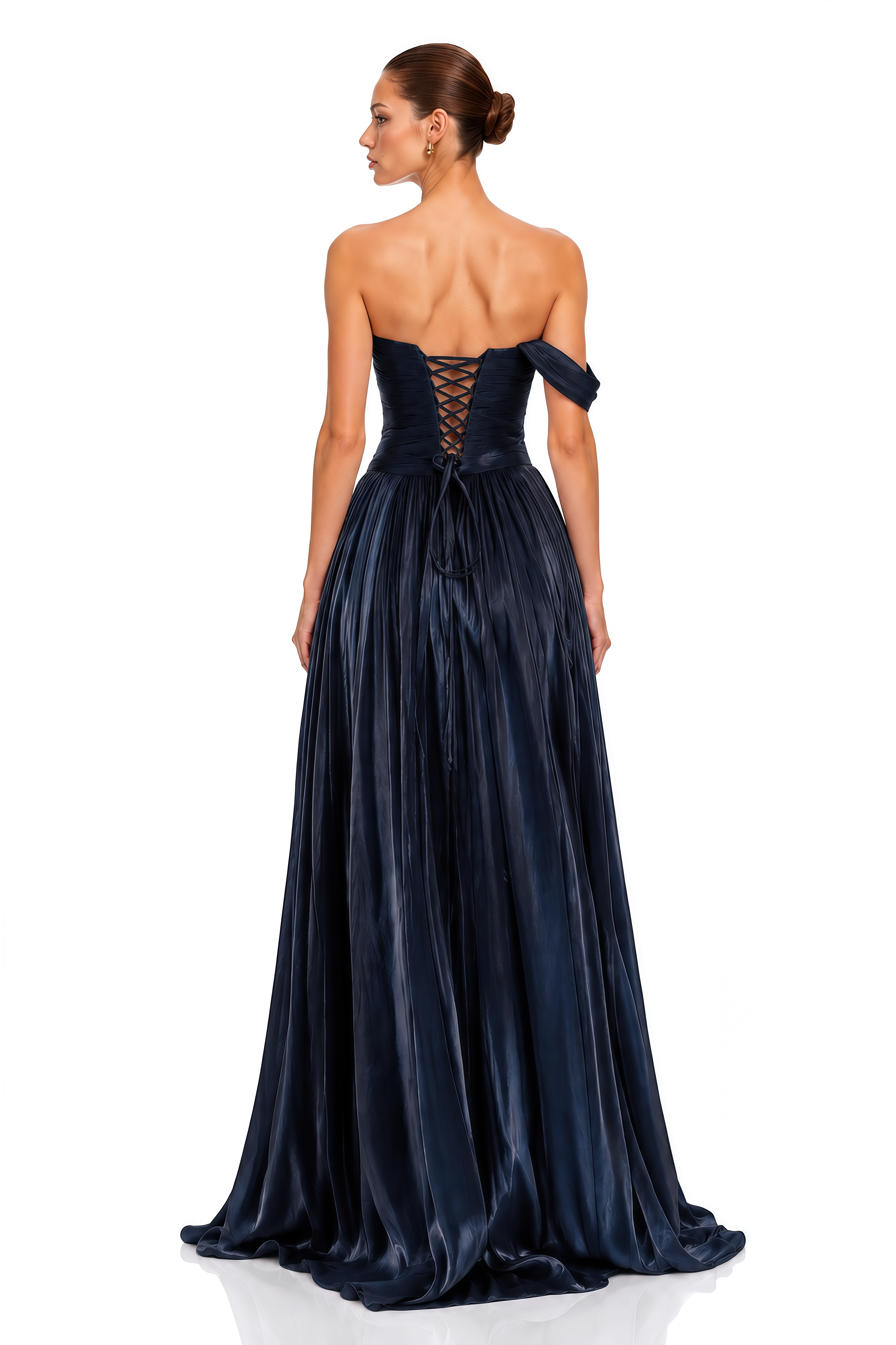 Asiyah Navy Blue Asymmetrical Ruched Maxi Dress