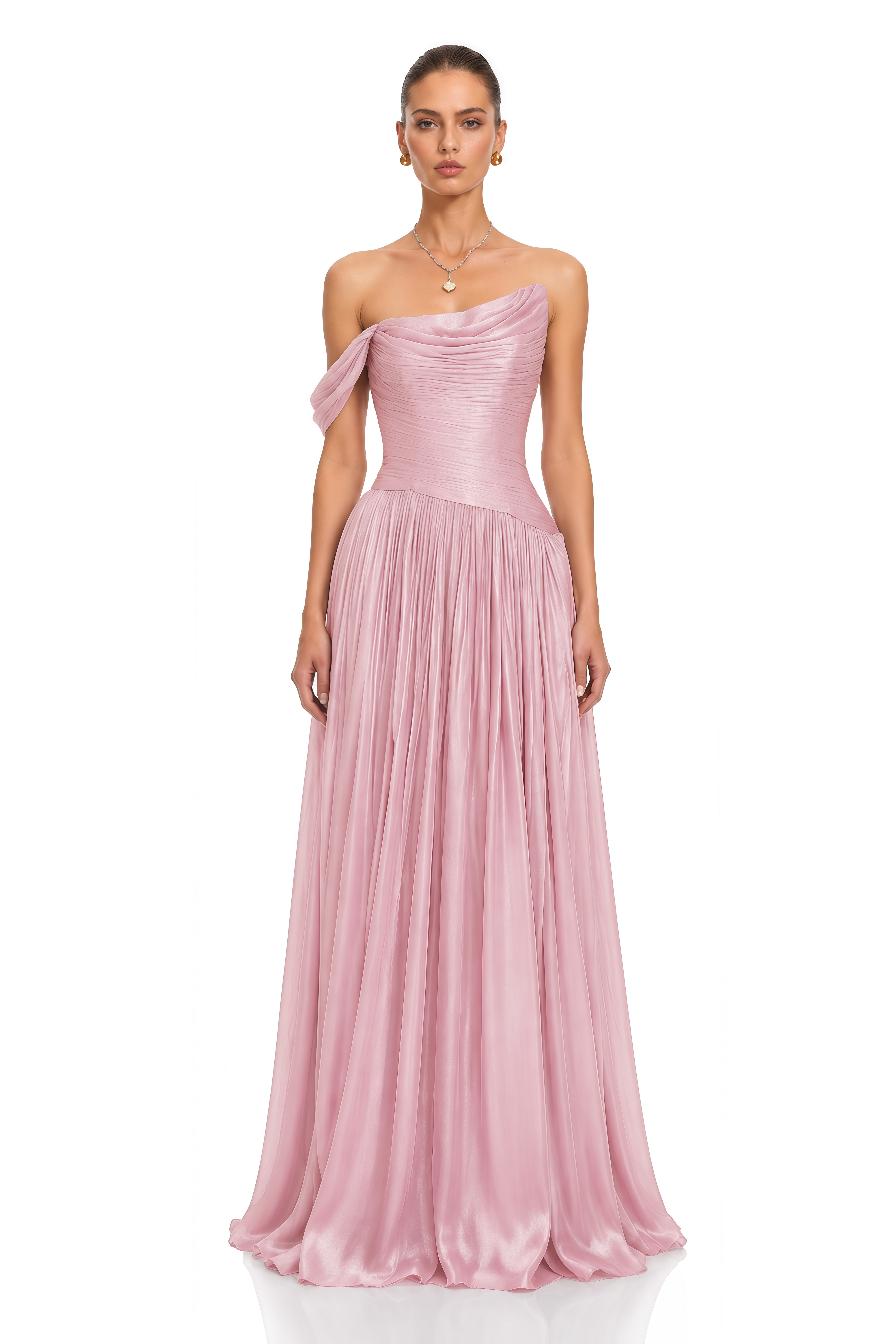 Asiyah Pink Asymmetrical Ruched Maxi Dress