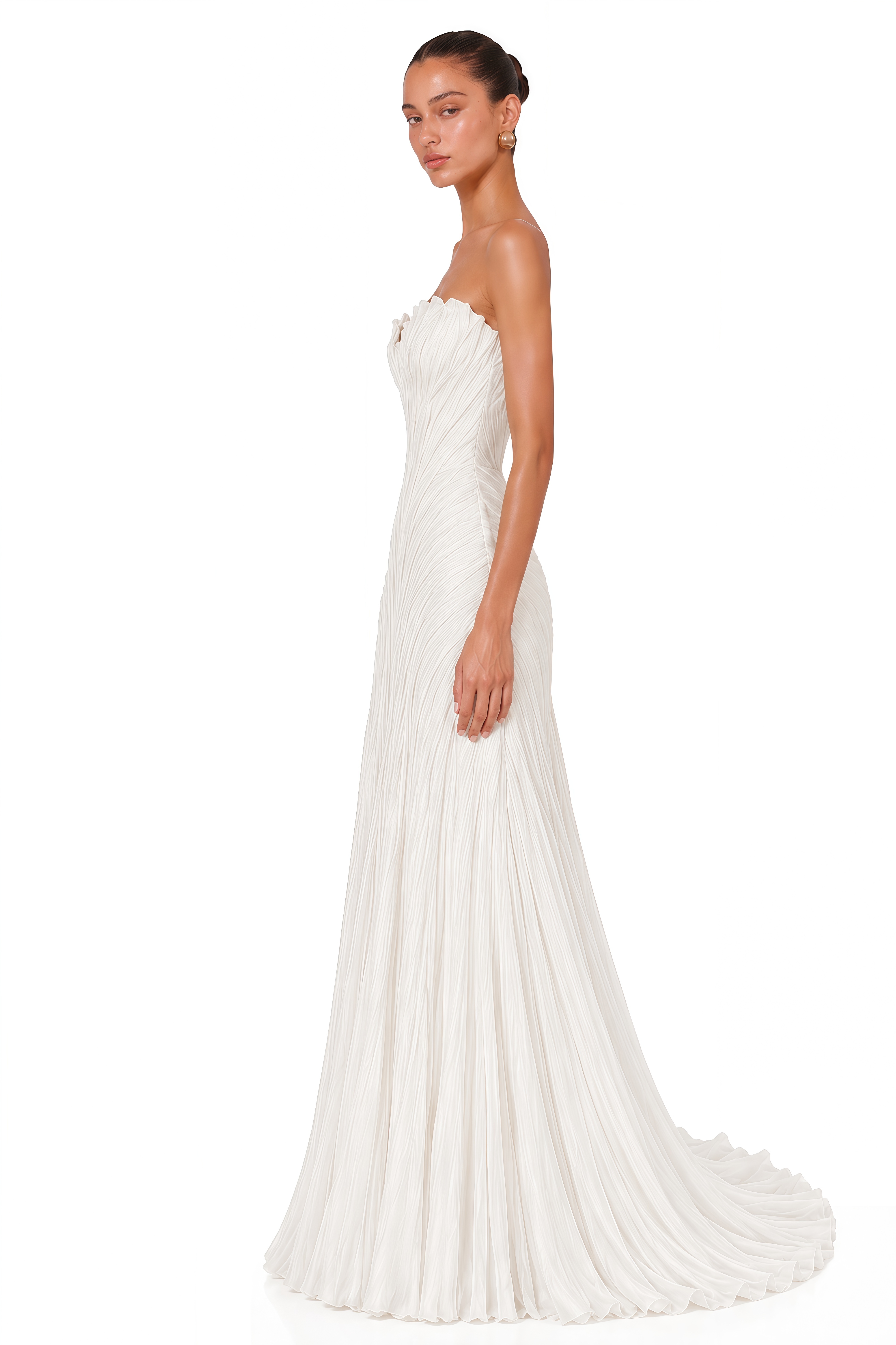 Aspyn White Pleated Strapless Mermaid Maxi Dress