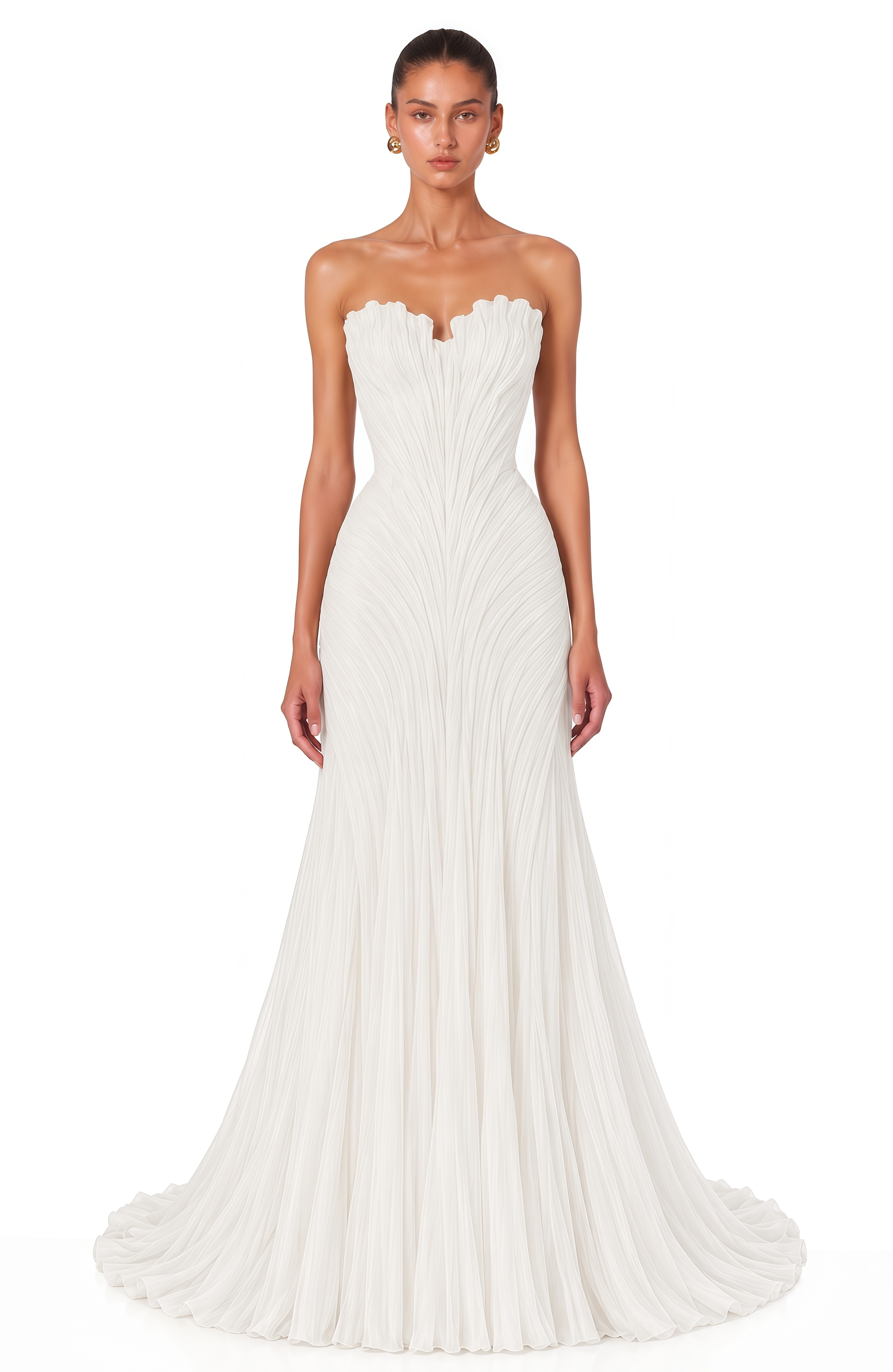 Aspyn White Pleated Strapless Mermaid Maxi Dress