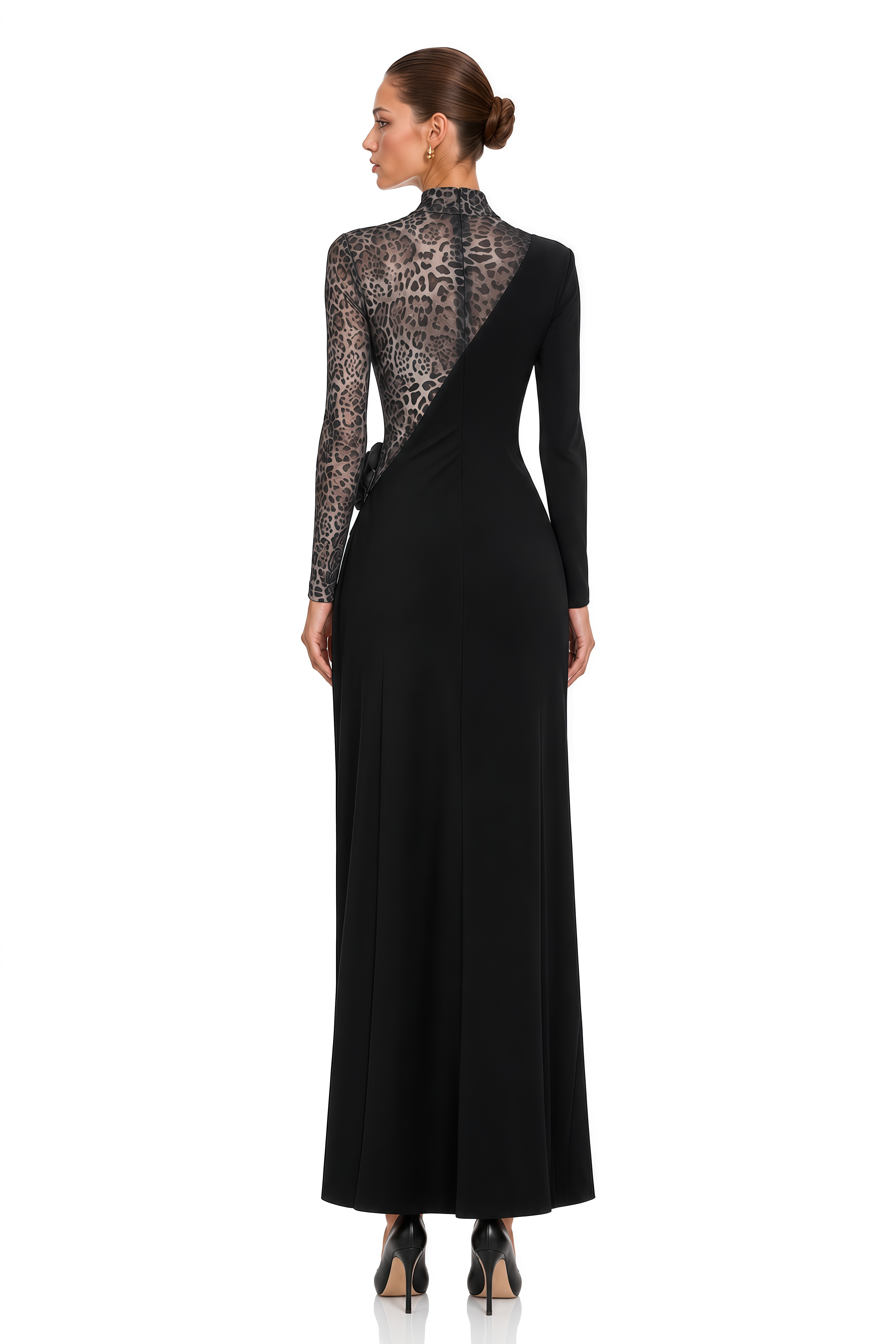 Astoria Black Leopard Print Floral Applique Maxi Dress