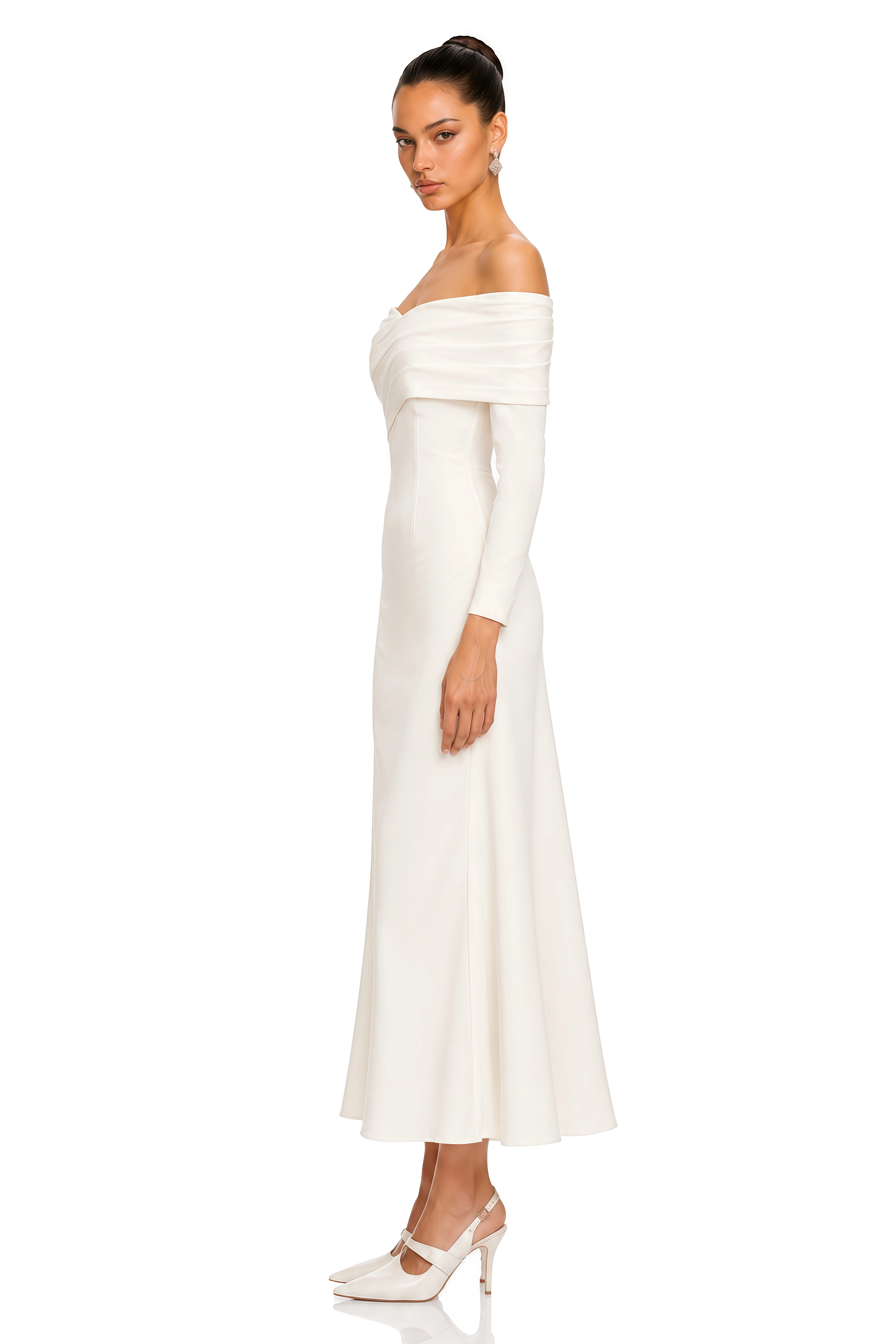 Astrid Draped Off Shoulder Long Sleeve Midi Dress