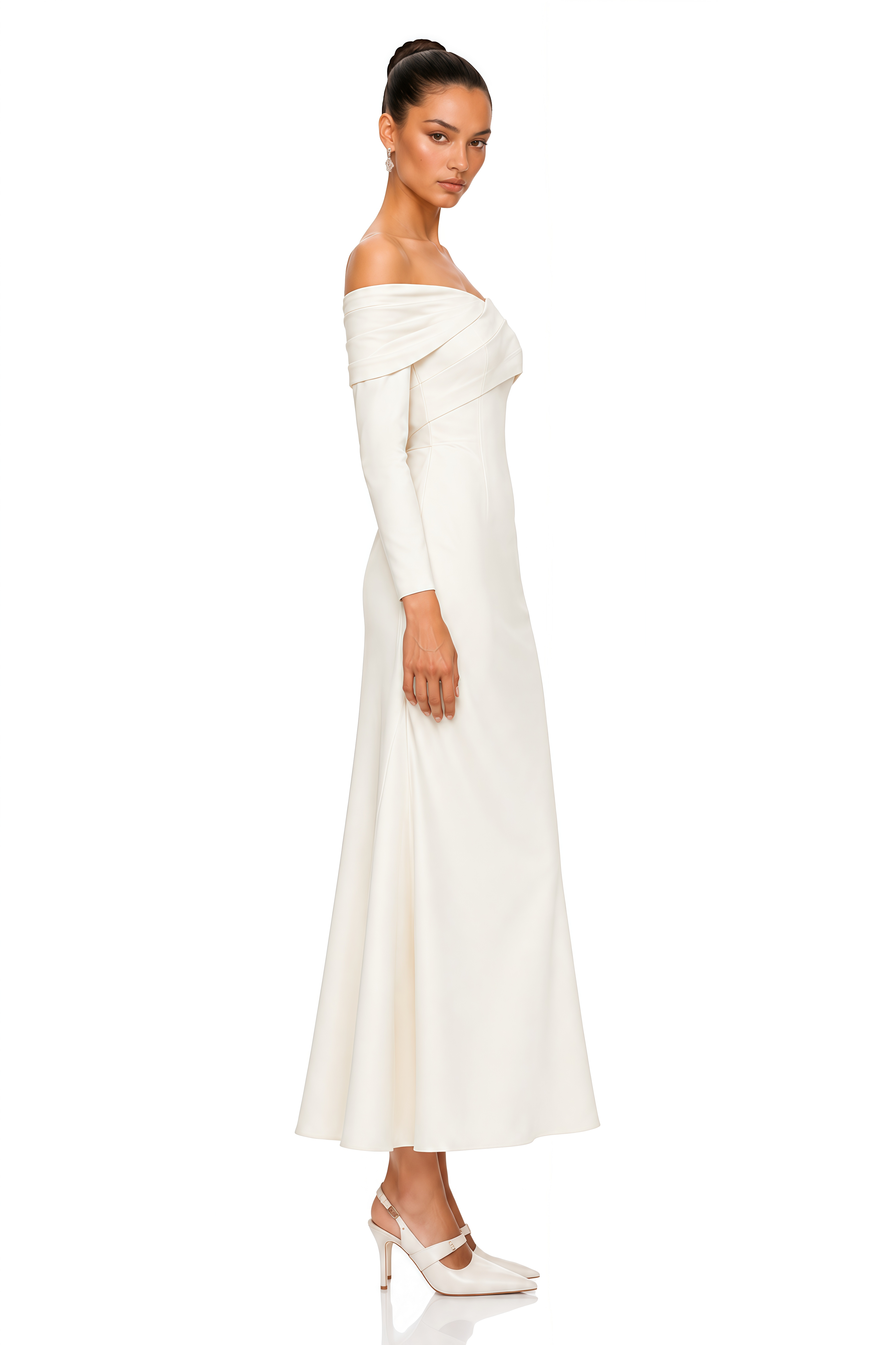 Astrid Draped Off Shoulder Long Sleeve Midi Dress