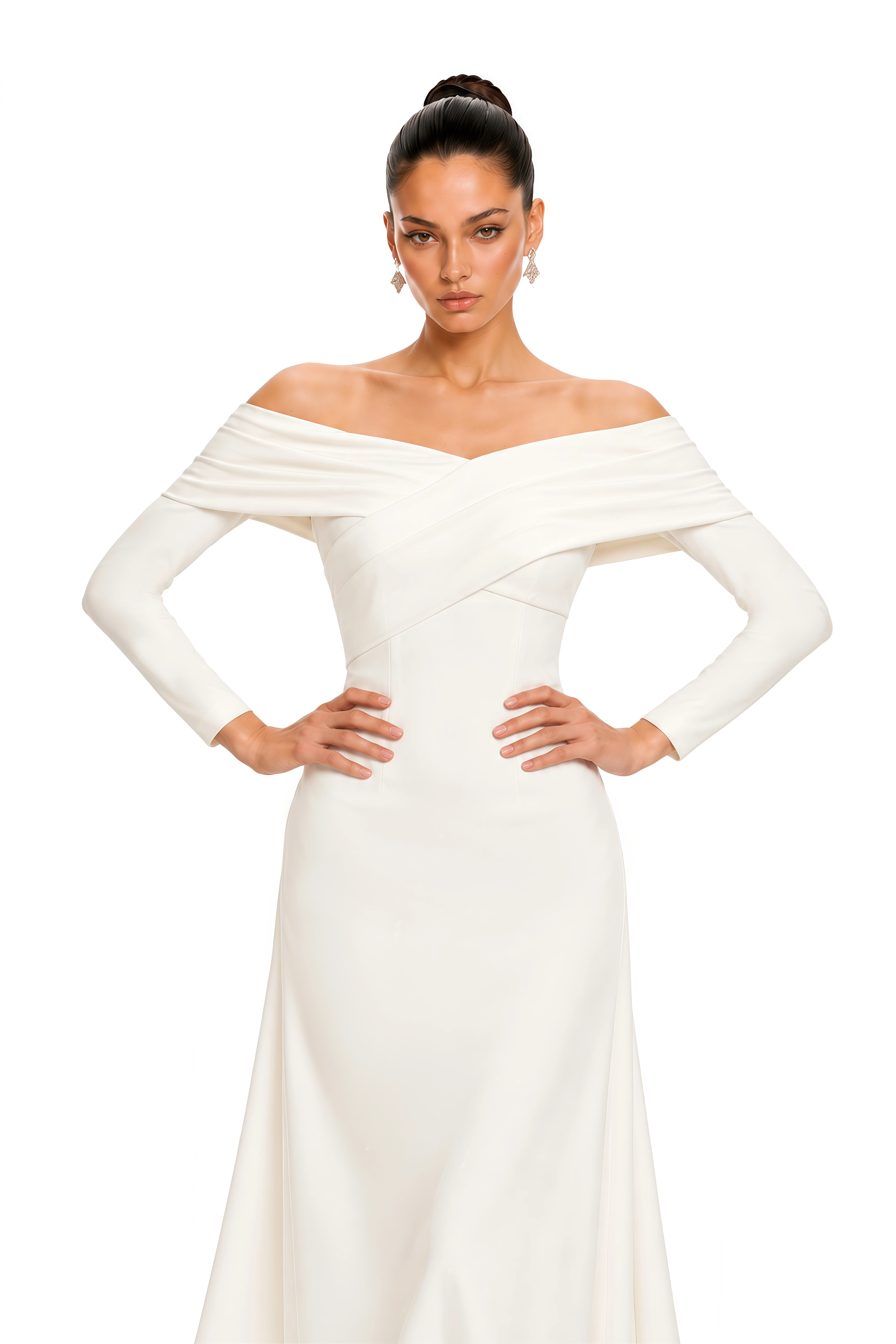 Astrid Draped Off Shoulder Long Sleeve Midi Dress