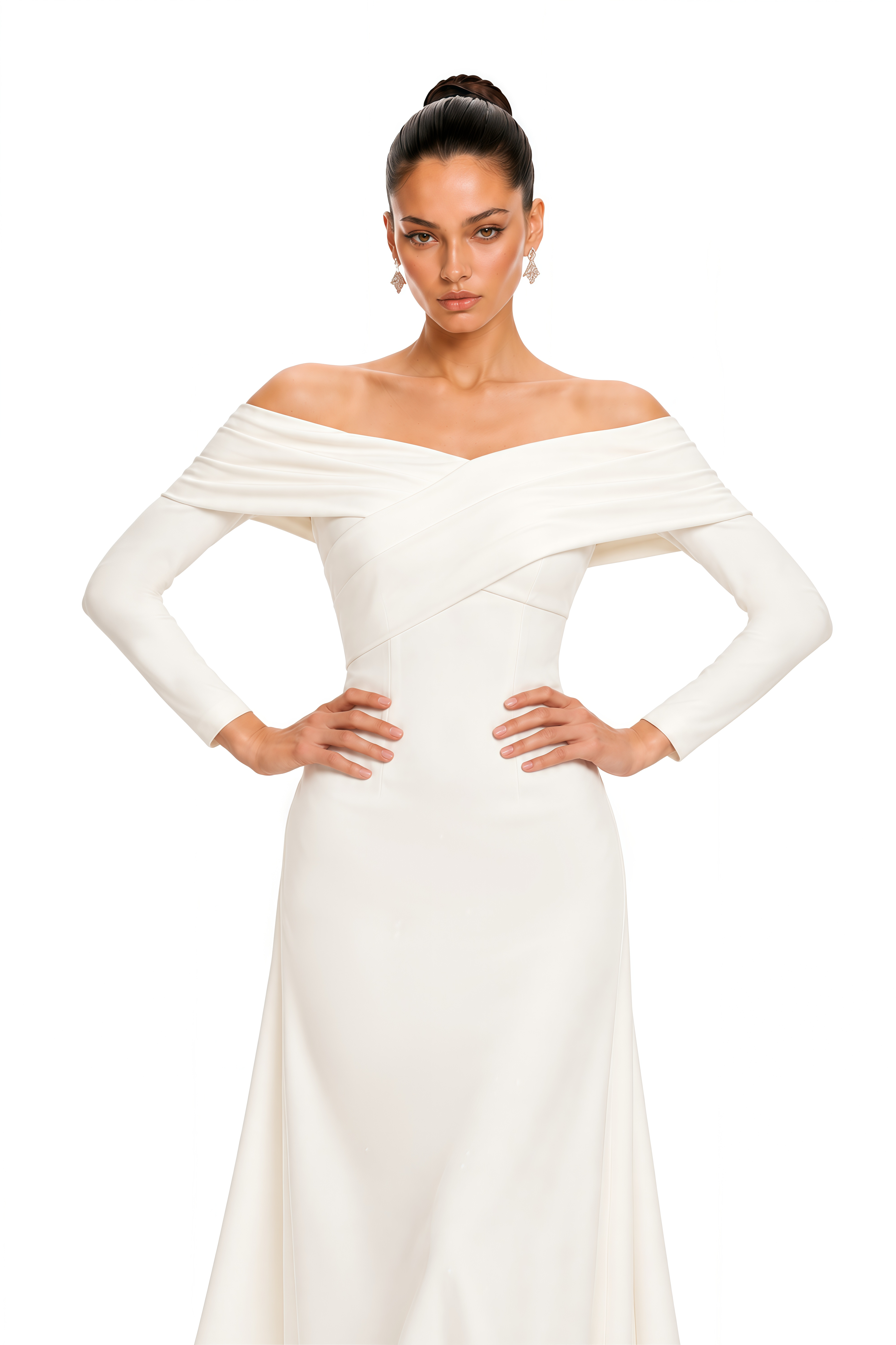 Astrid Draped Off Shoulder Long Sleeve Midi Dress