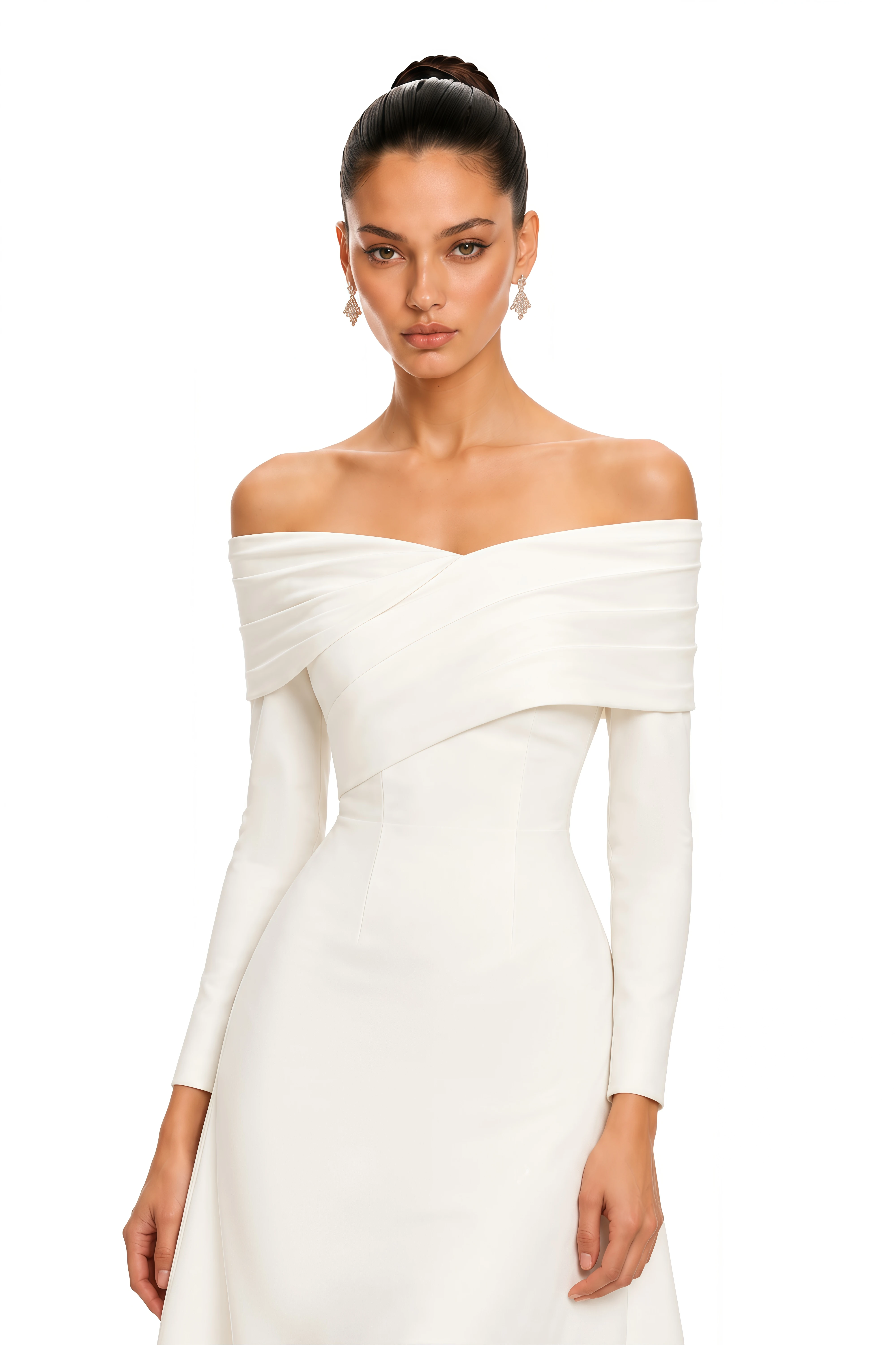 Astrid Draped Off Shoulder Long Sleeve Midi Dress