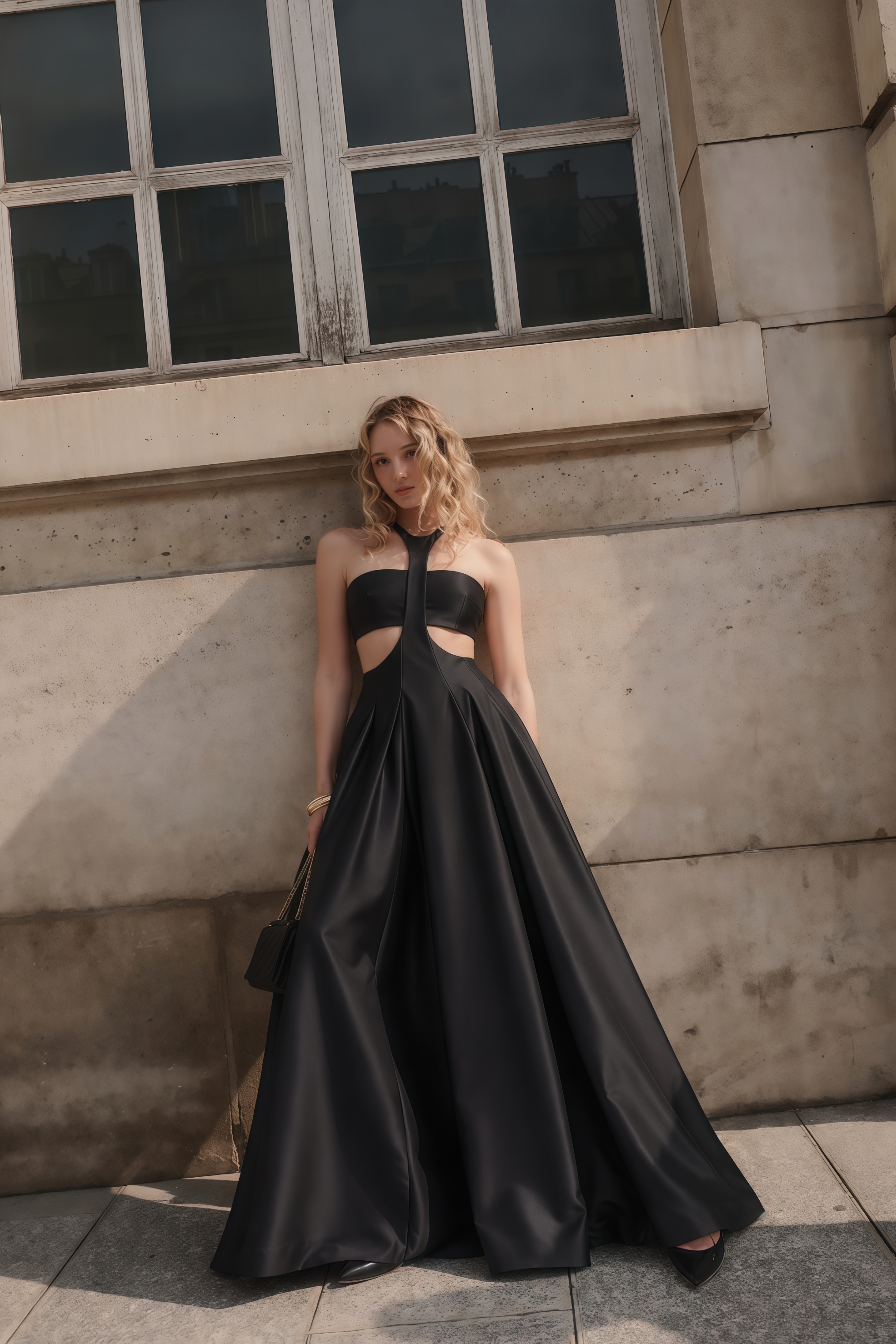 Aurelia Black Cutout Halterneck Satin Maxi Dress