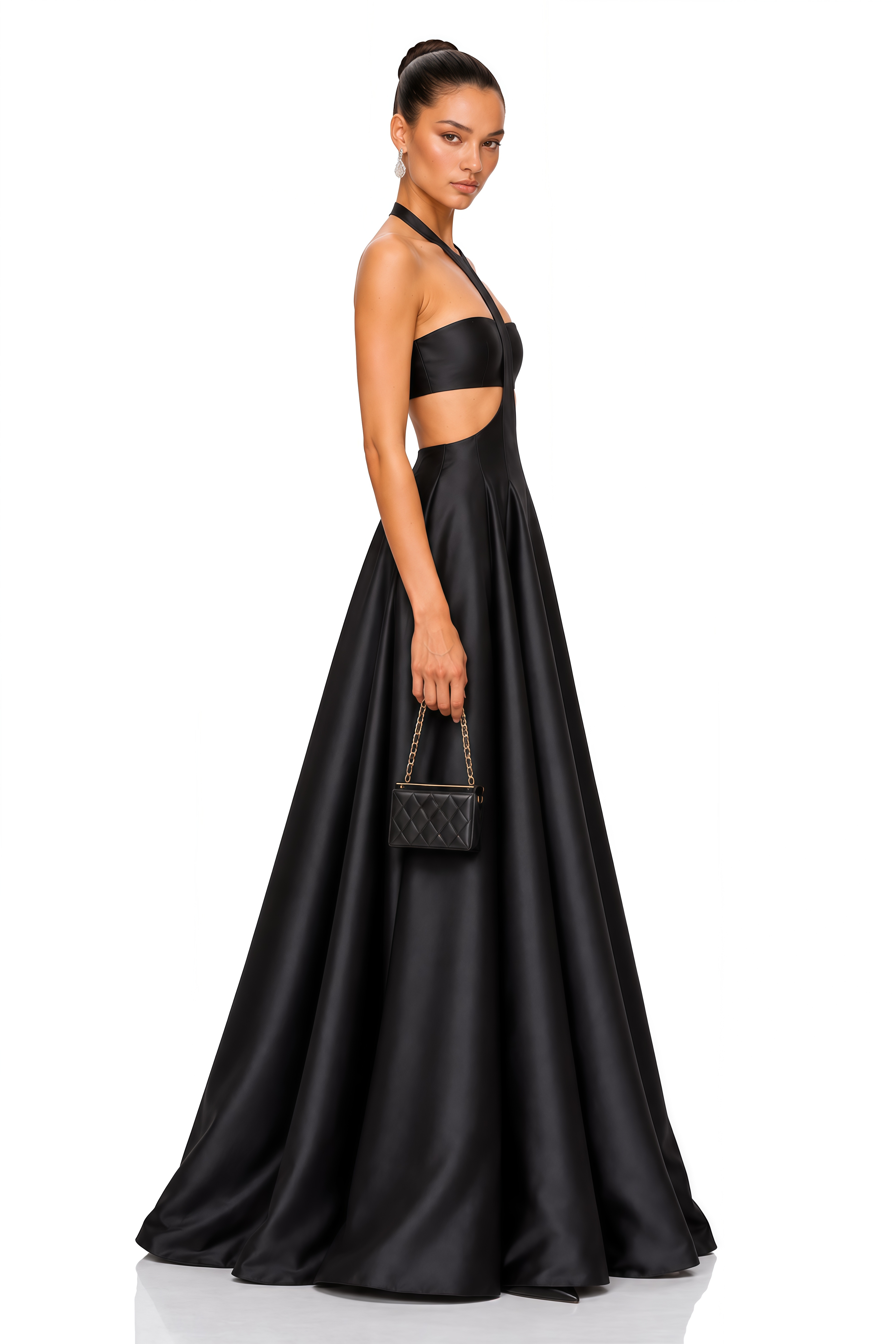 Aurelia Black Cutout Halterneck Satin Maxi Dress
