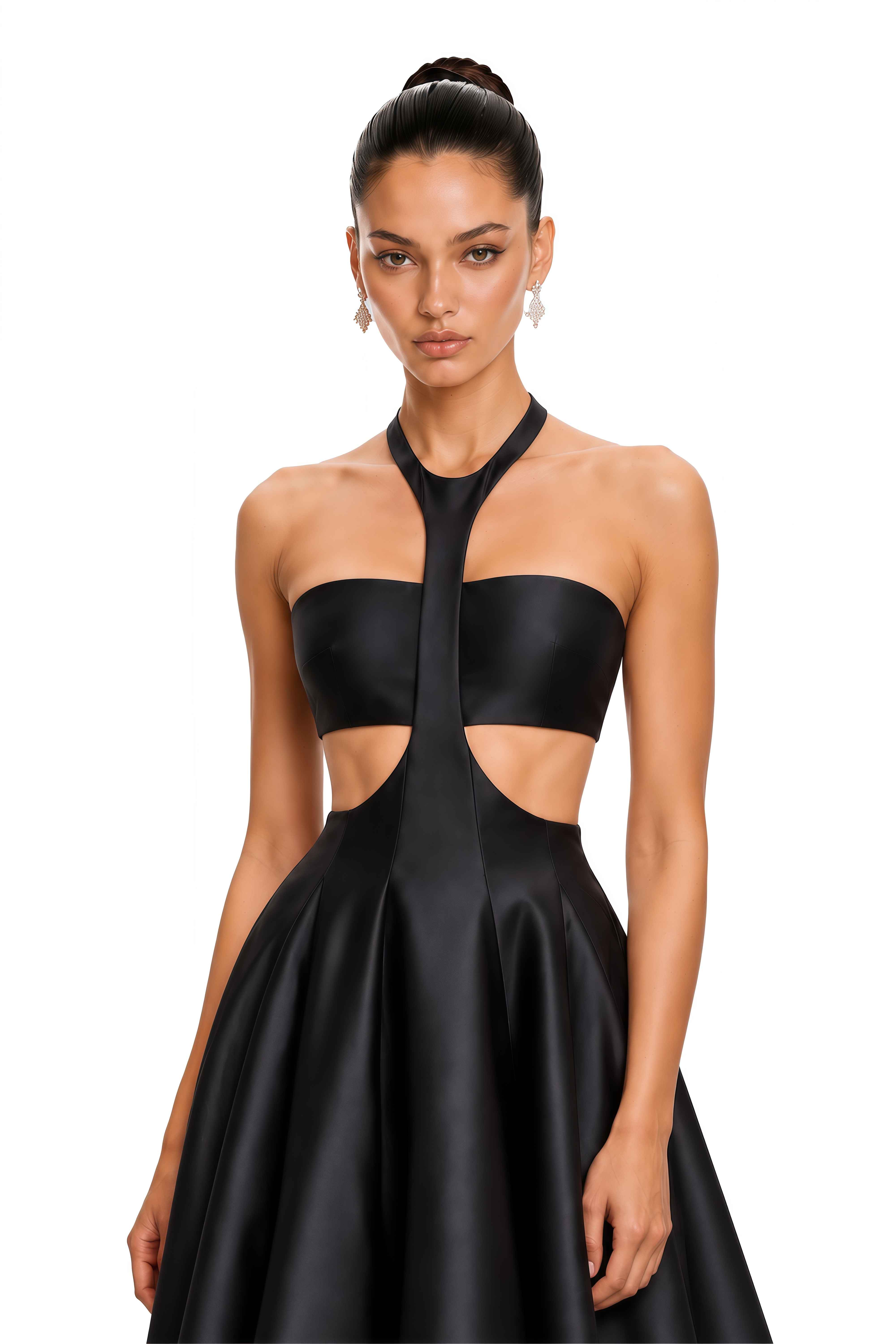 Aurelia Black Cutout Halterneck Satin Maxi Dress