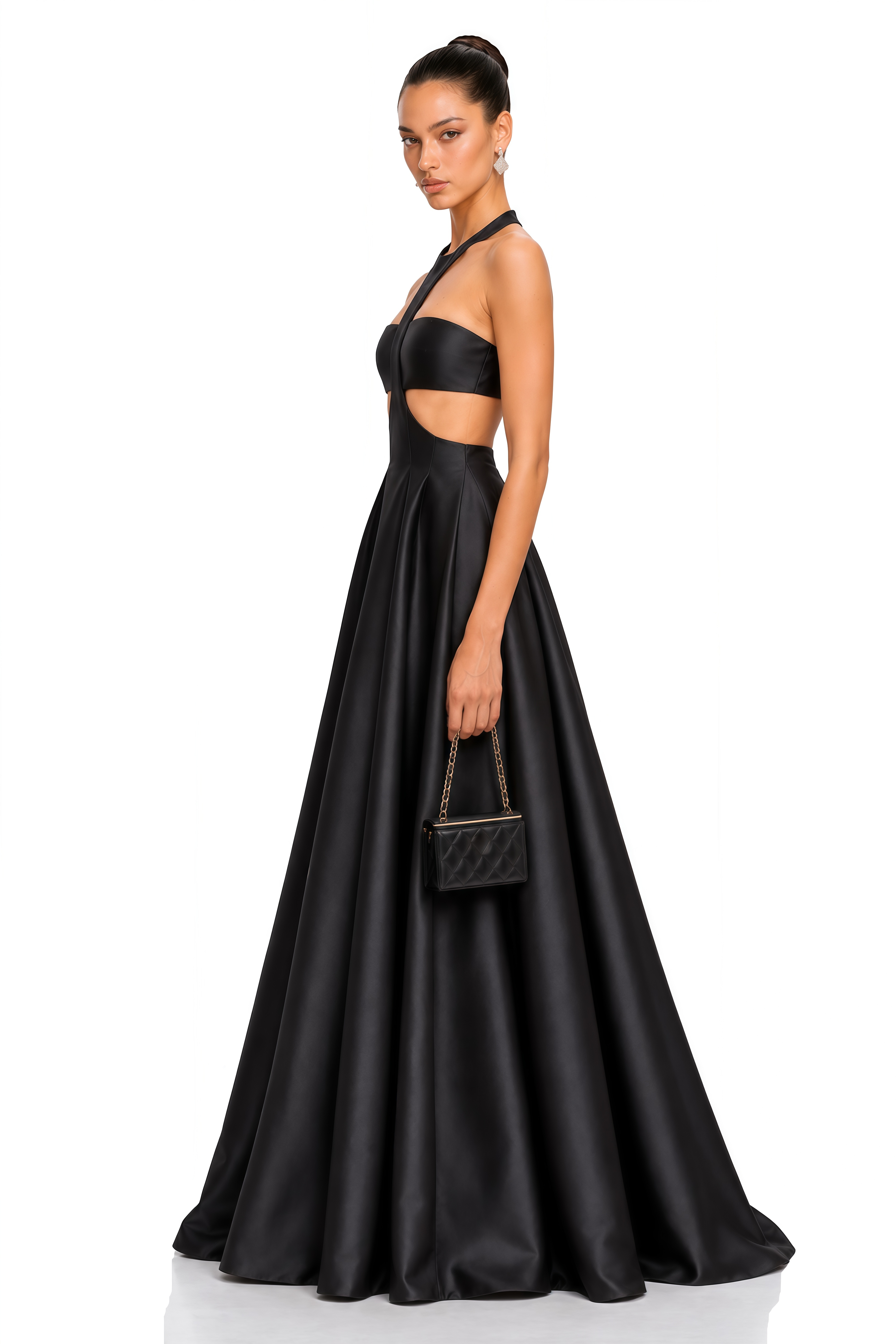 Aurelia Black Cutout Halterneck Satin Maxi Dress