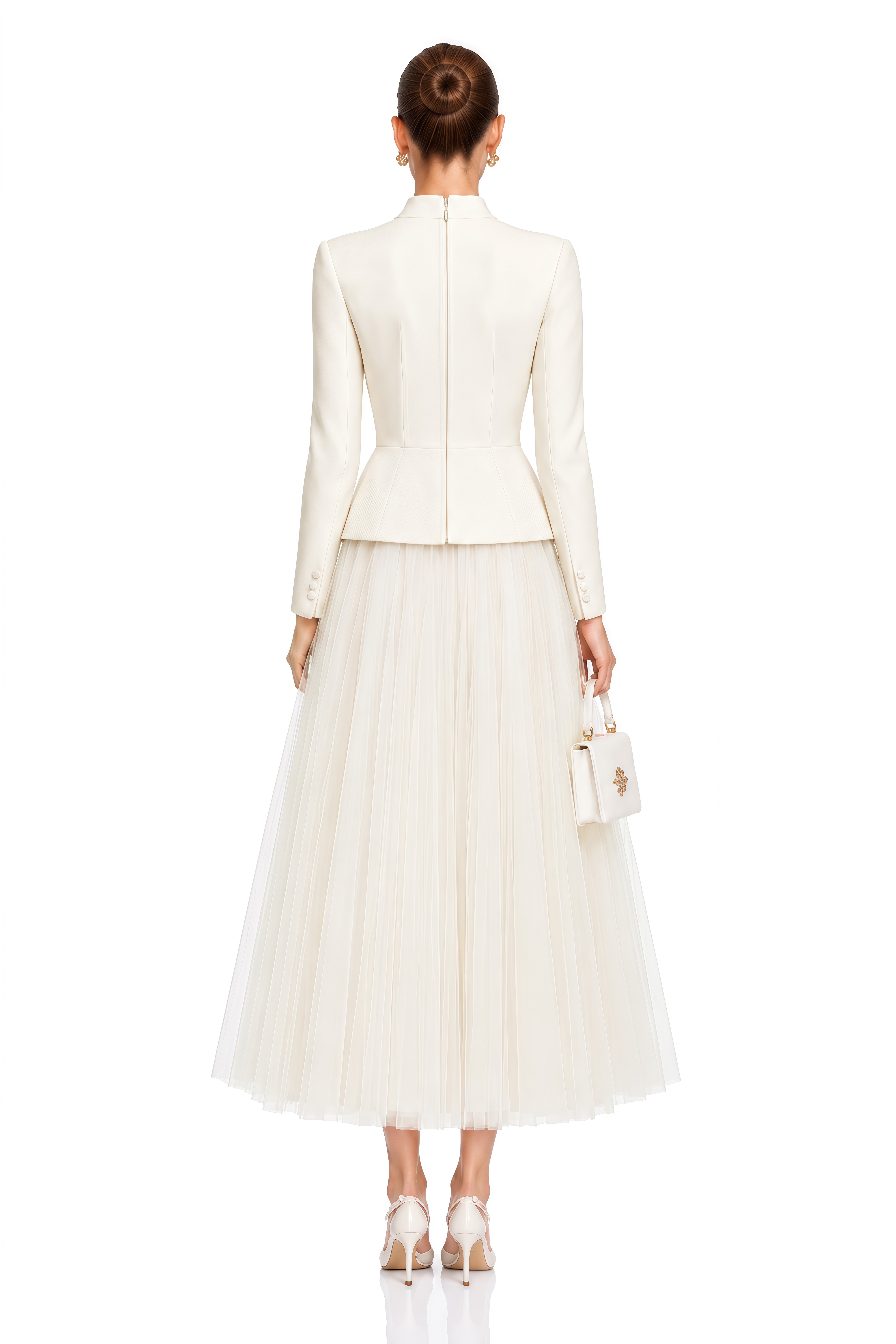 Aurelia White Bow Collar Jacket & Tulle Skirt Set