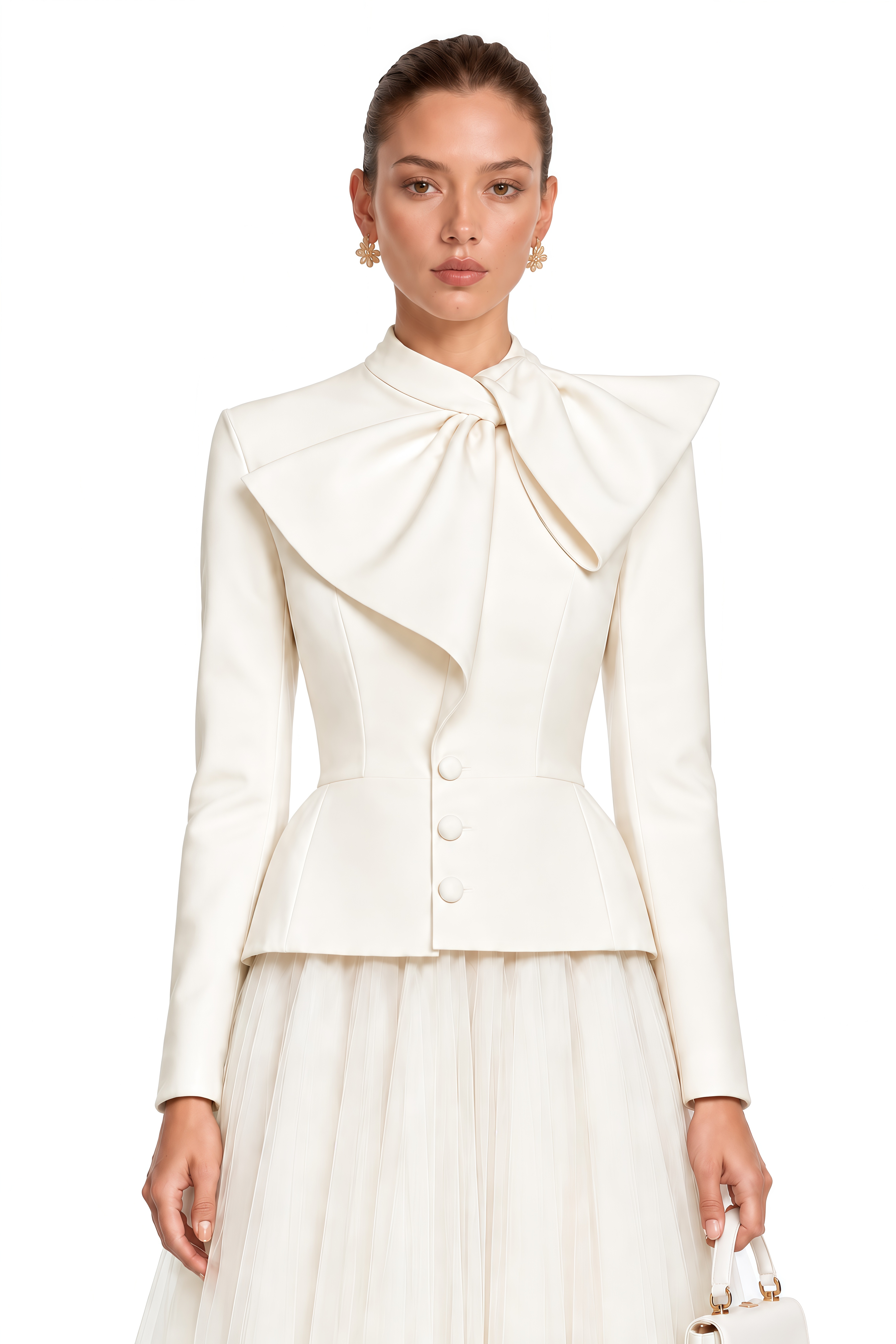 Aurelia White Bow Collar Jacket & Tulle Skirt Set