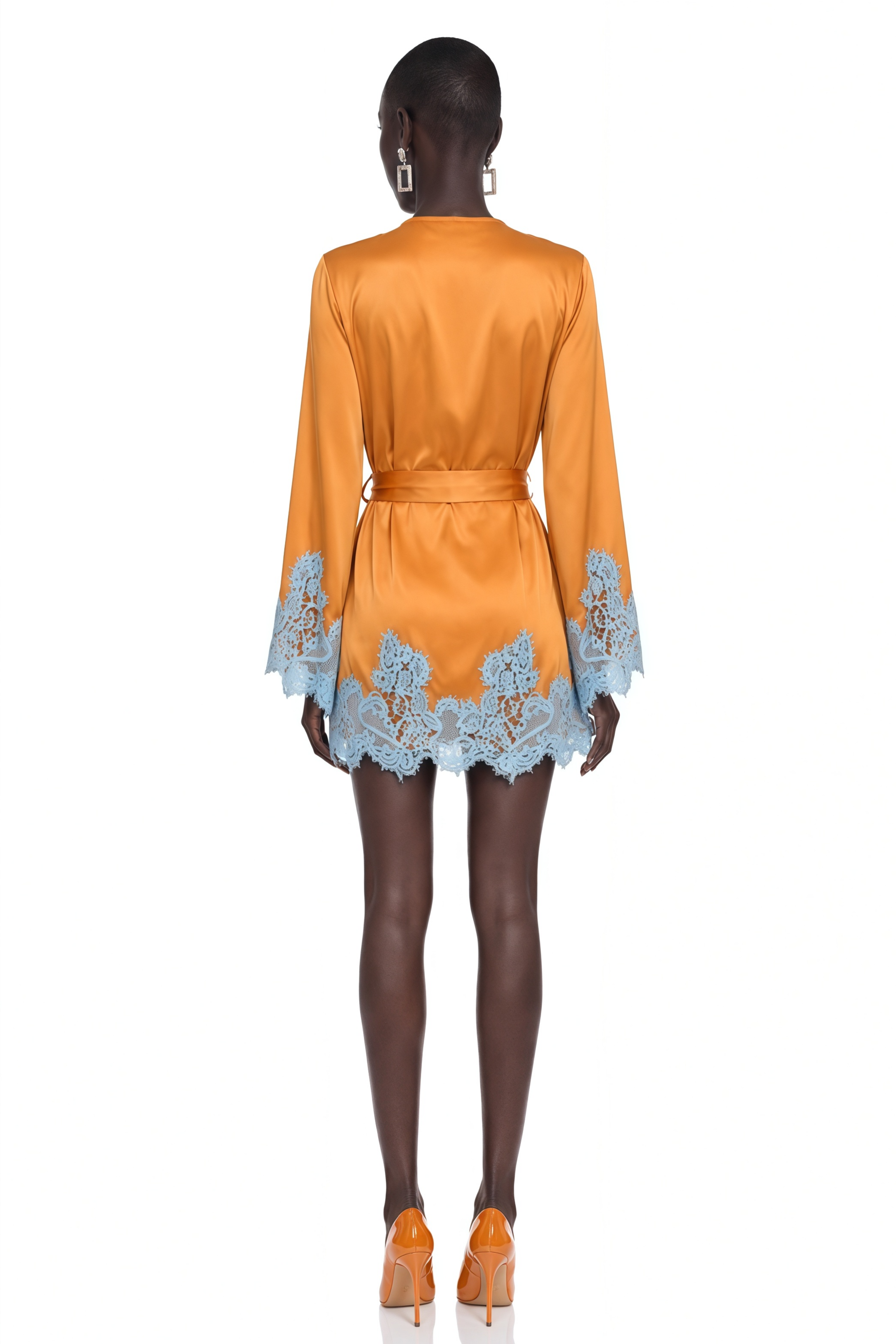 Aurelie Brown Wrap Mini Dress with Lace