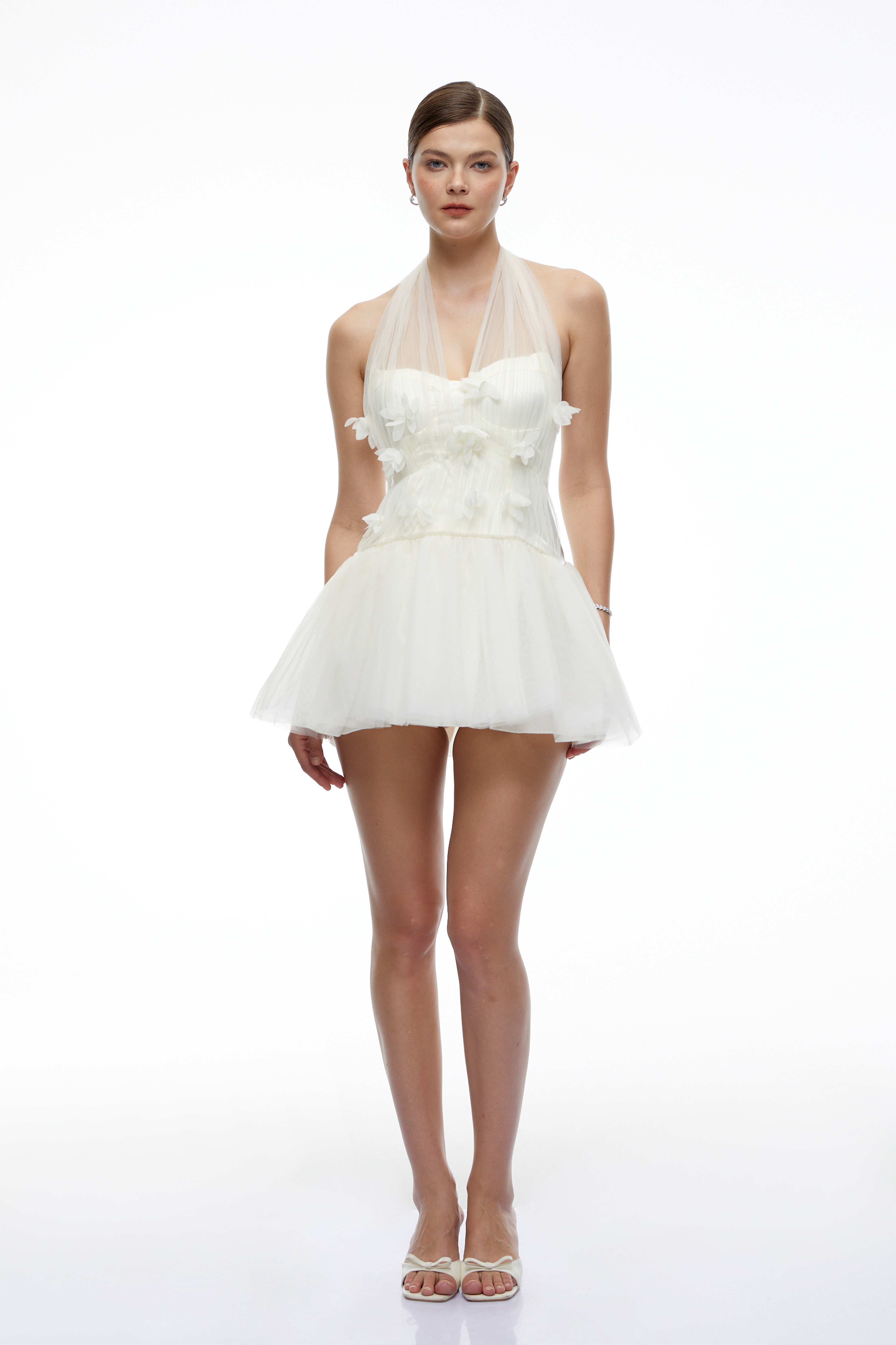 Aurelisse White Floral Halterneck Mini Dress