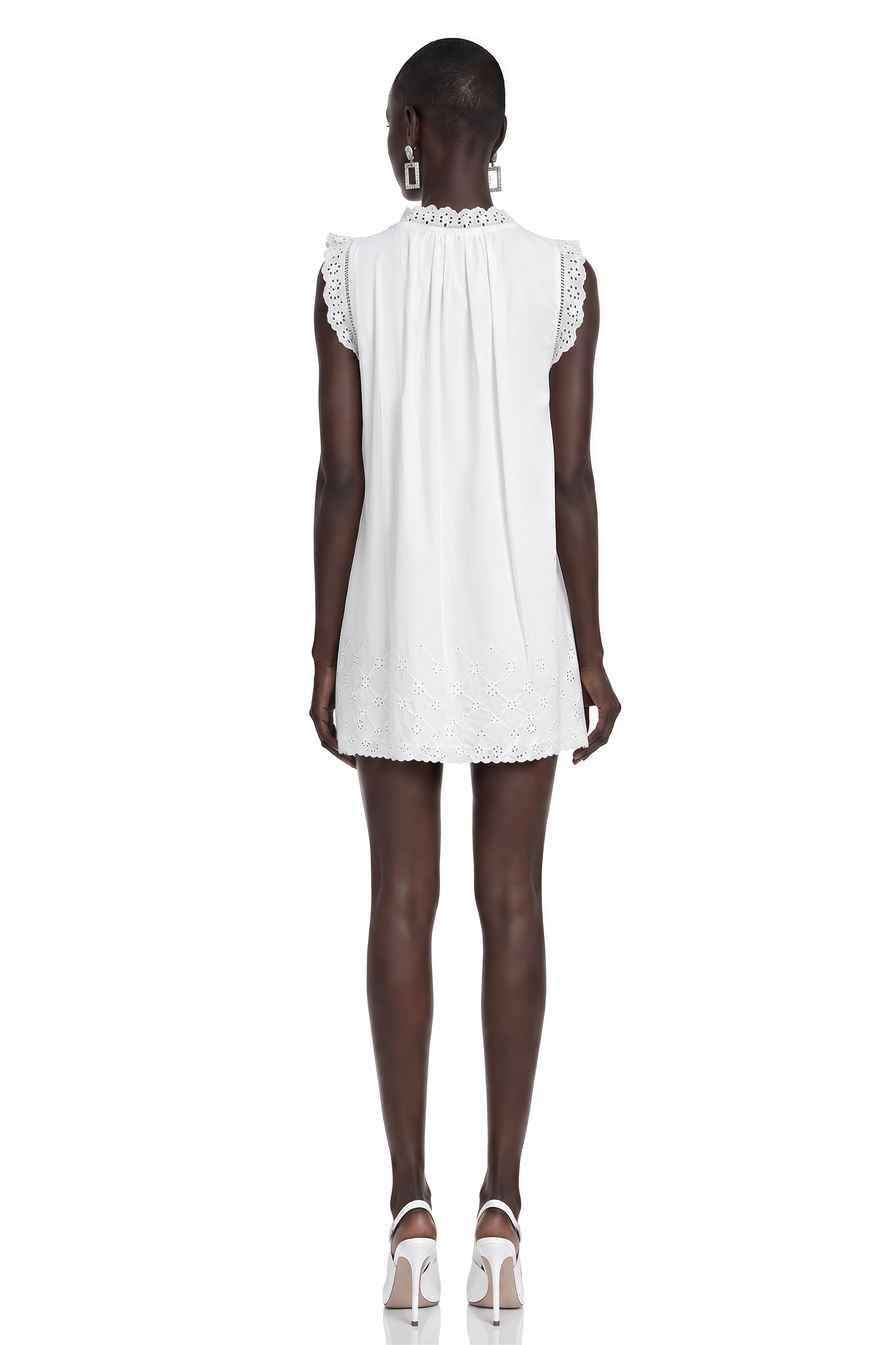 Aurembia White Eyelet Ruffle Mini Dress