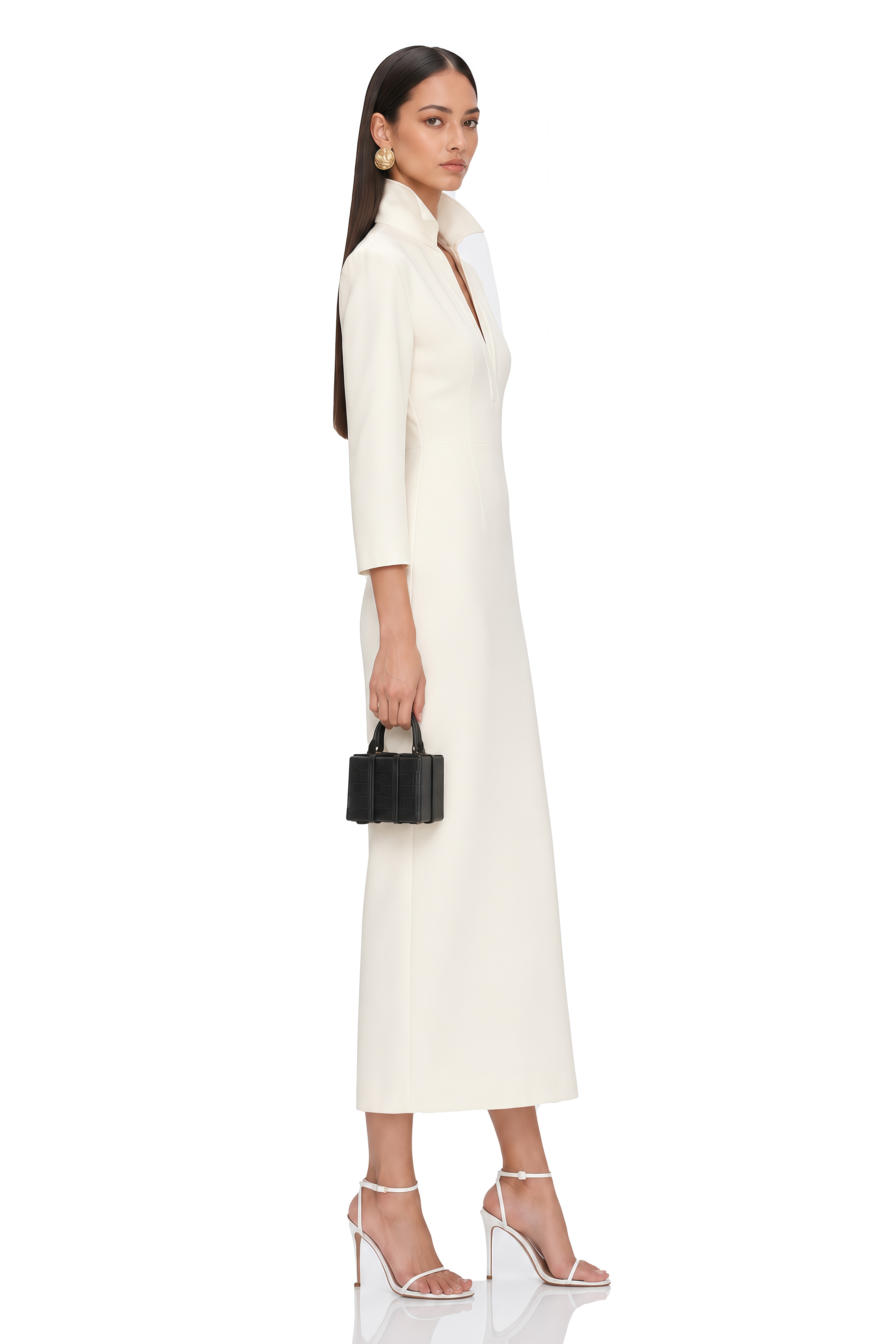 Avelise Ivory Collared Tailored Midi Dress