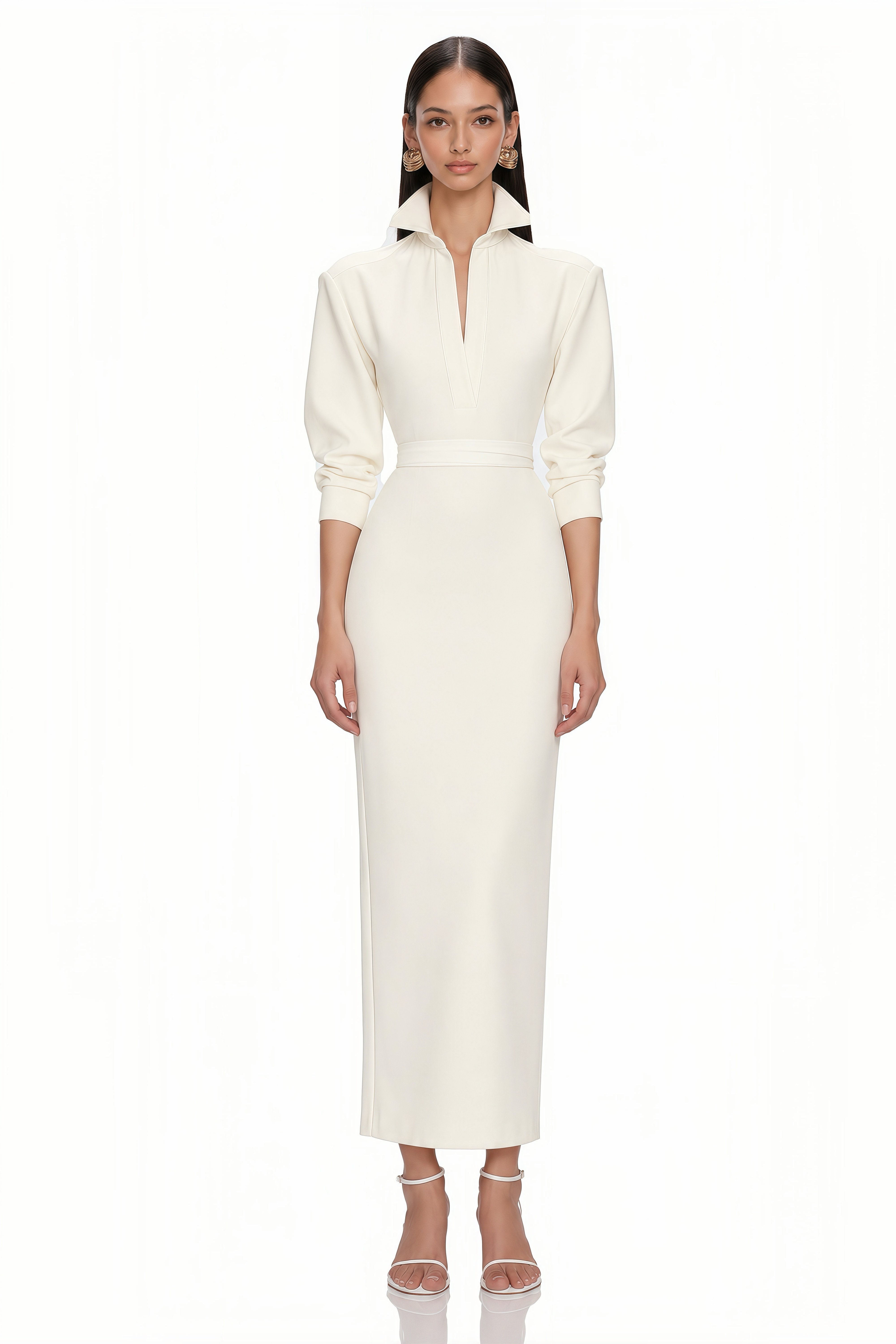 Avelise Ivory Collared Tailored Midi Dress