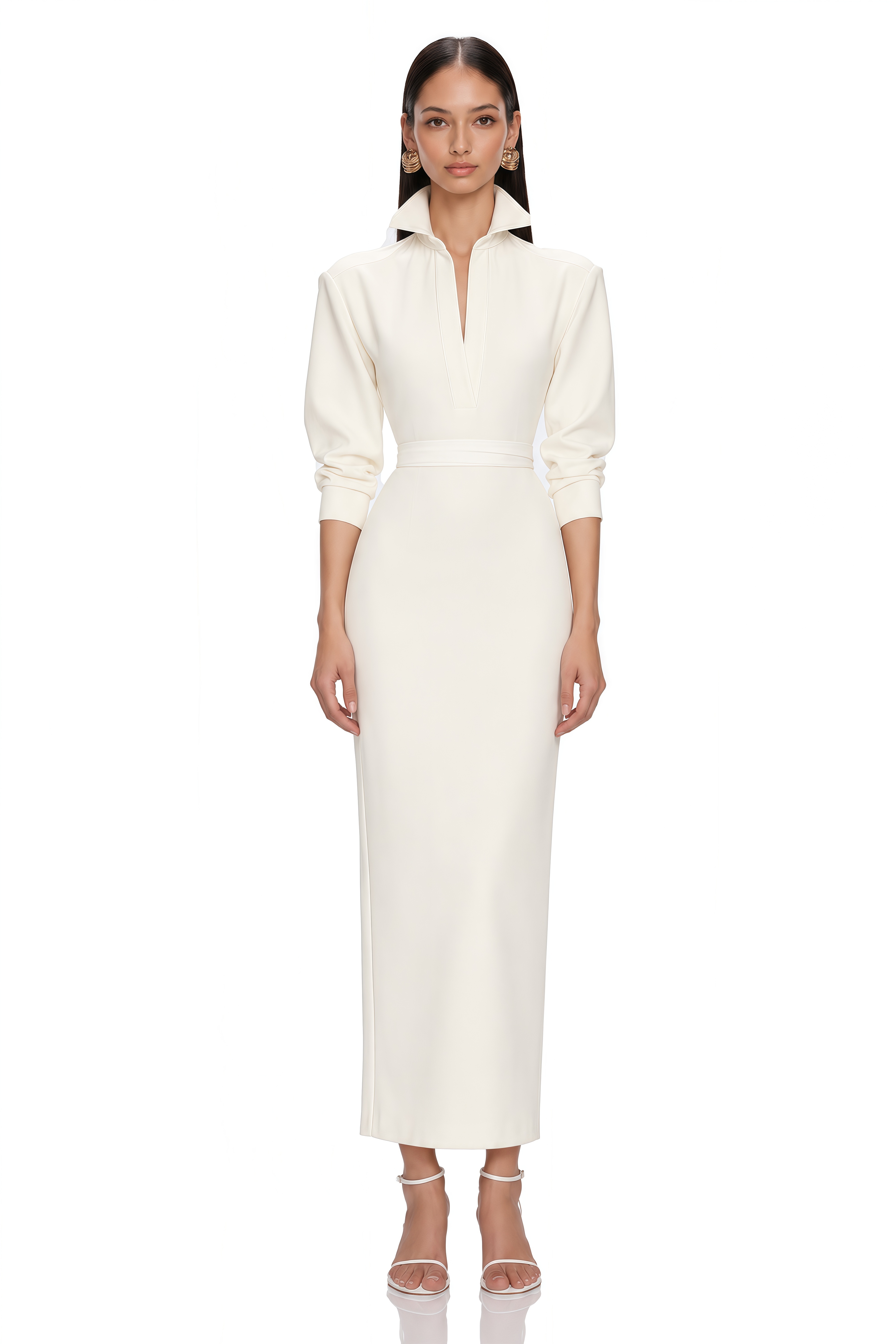 Avelise Ivory Collared Tailored Midi Dress